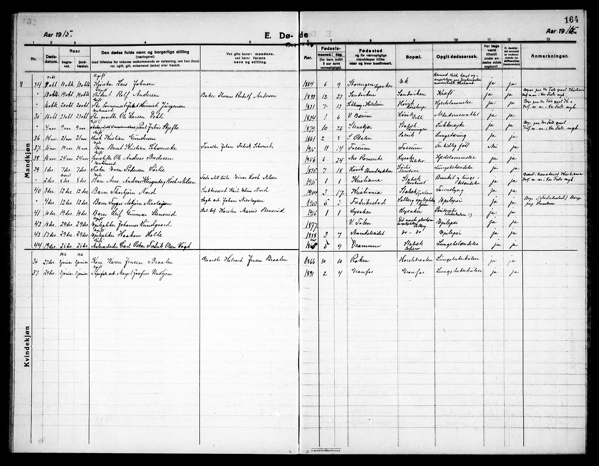 Østre Bærum prestekontor Kirkebøker, AV/SAO-A-10887/G/Ga/L0002: Parish register (copy) no. 2, 1912-1929, p. 164