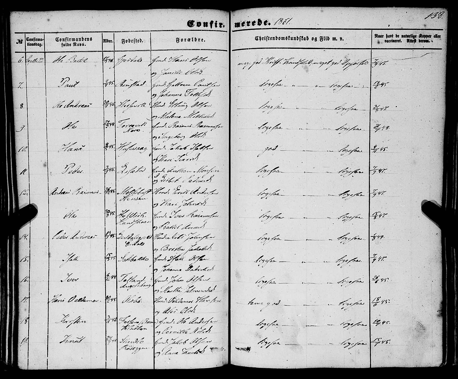 Davik sokneprestembete, AV/SAB-A-79701/H/Haa/Haaa/L0005: Parish register (official) no. A 5, 1850-1866, p. 138