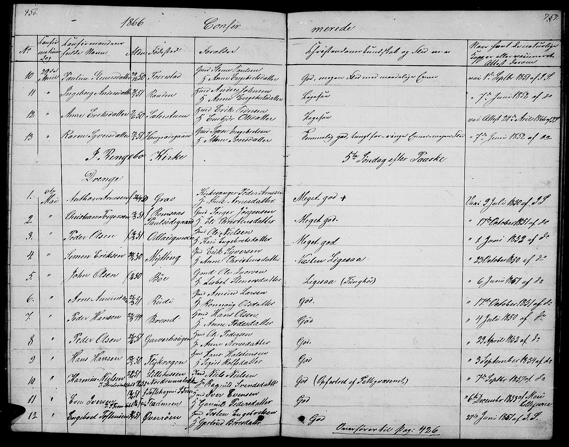 Ringebu prestekontor, SAH/PREST-082/H/Ha/Hab/L0003: Parish register (copy) no. 3, 1854-1866, p. 756-757