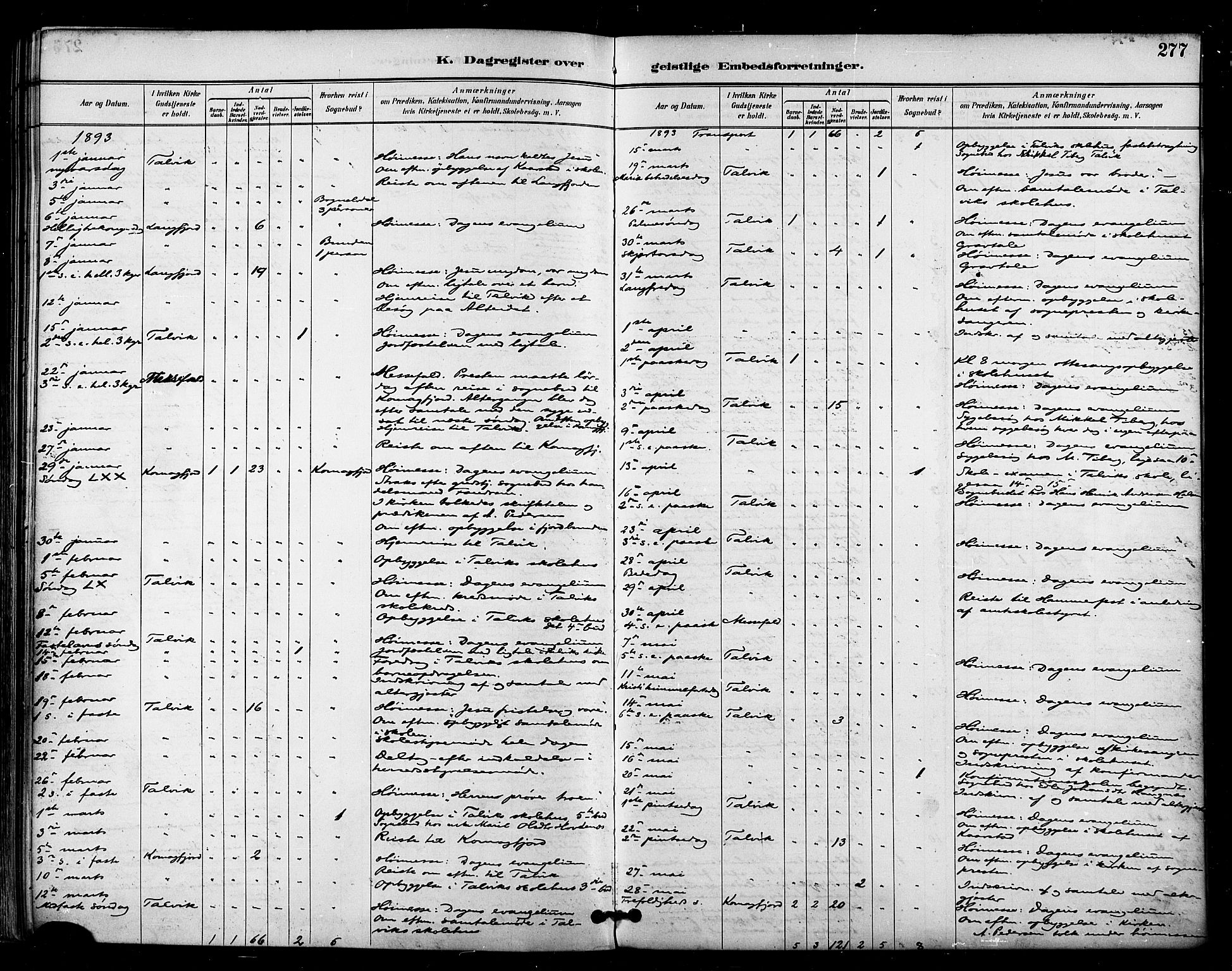 Talvik sokneprestkontor, AV/SATØ-S-1337/H/Ha/L0013kirke: Parish register (official) no. 13, 1886-1897, p. 277