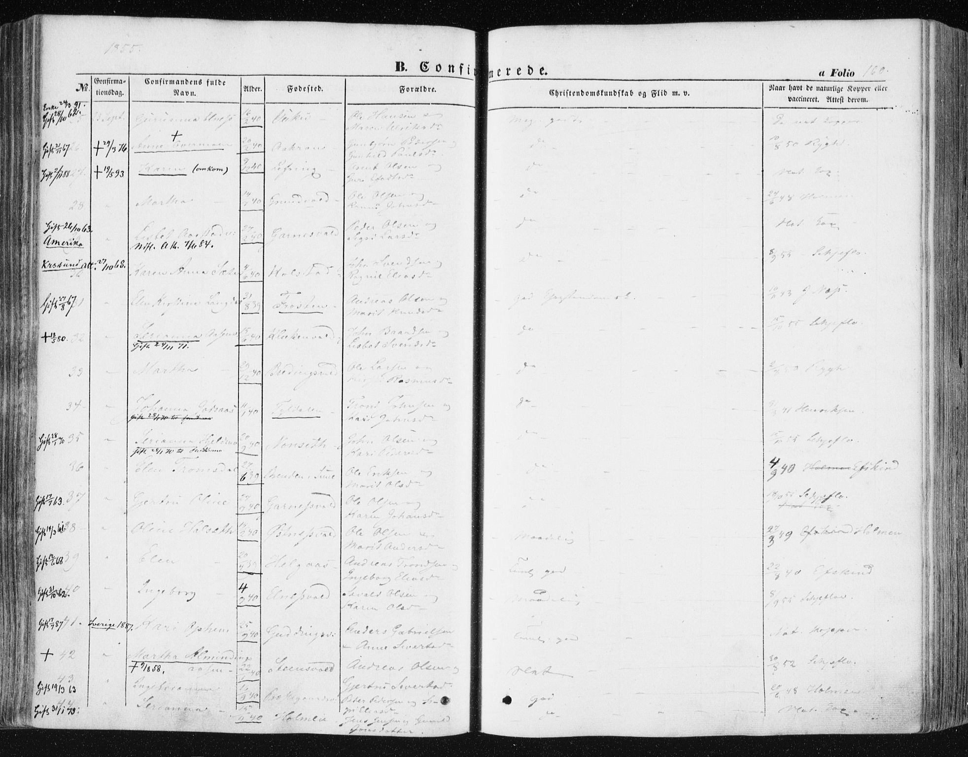 Ministerialprotokoller, klokkerbøker og fødselsregistre - Nord-Trøndelag, SAT/A-1458/723/L0240: Parish register (official) no. 723A09, 1852-1860, p. 160