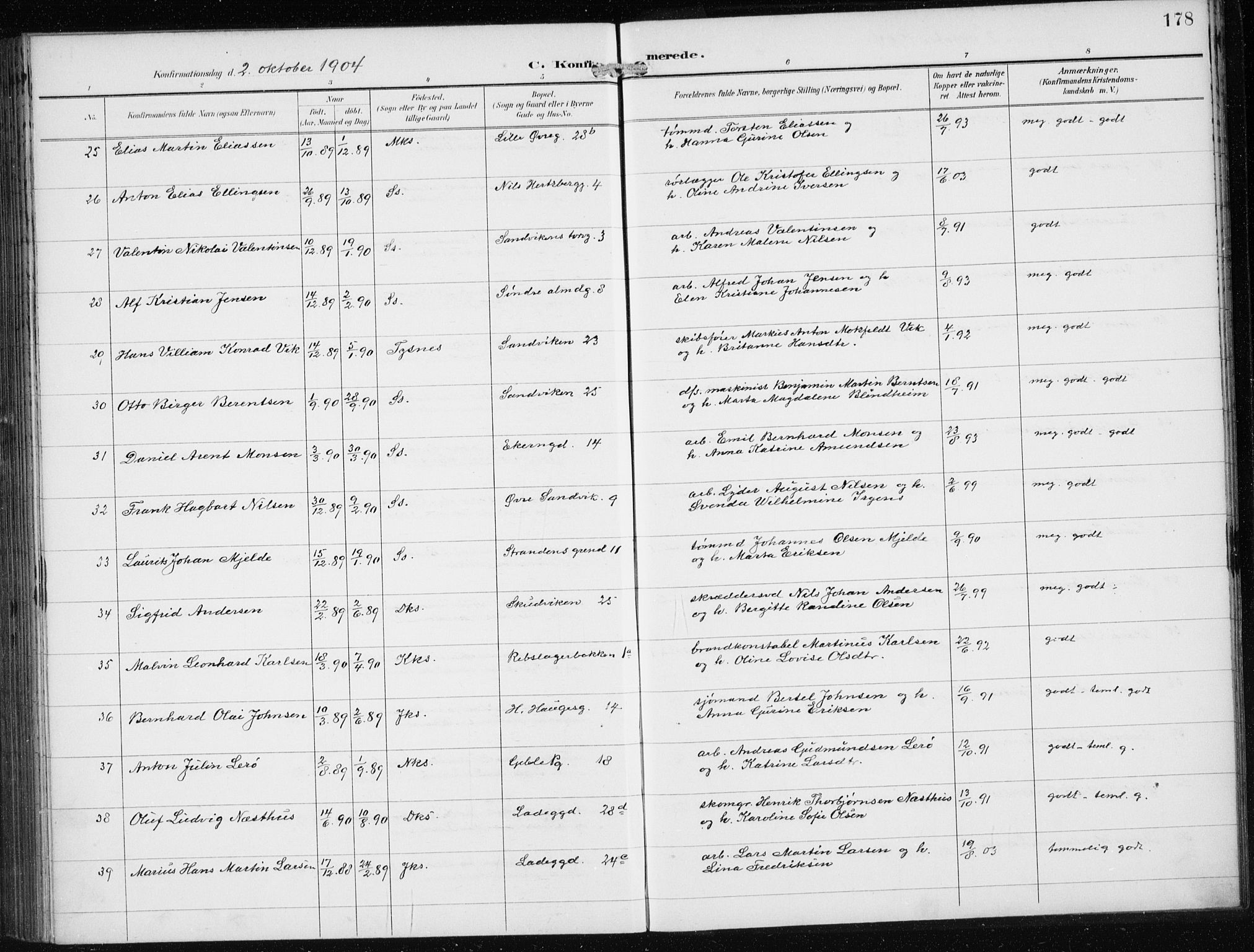Sandviken Sokneprestembete, AV/SAB-A-77601/H/Ha/L0010: Parish register (official) no. C 1, 1895-1905, p. 178