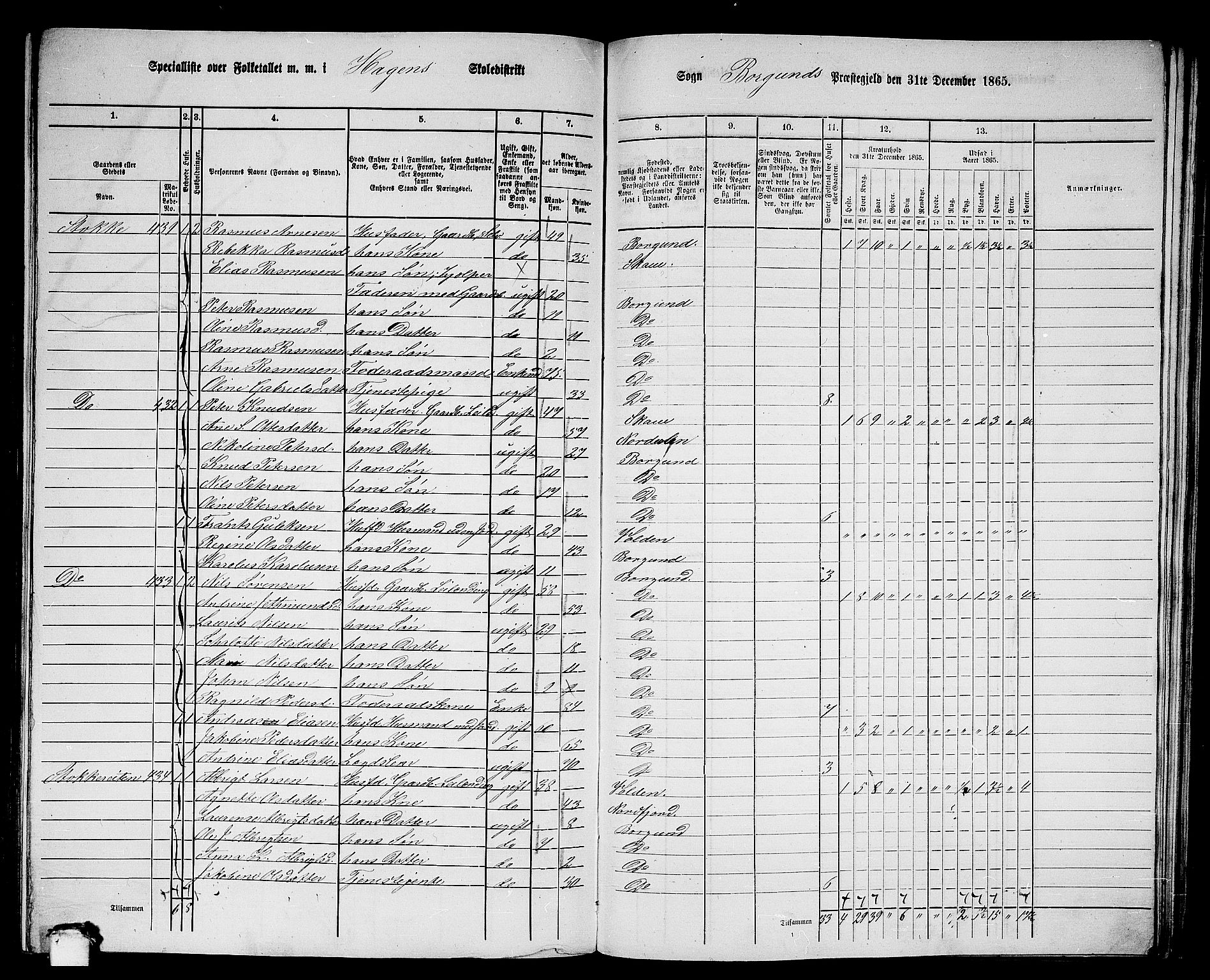 RA, 1865 census for Borgund, 1865, p. 216