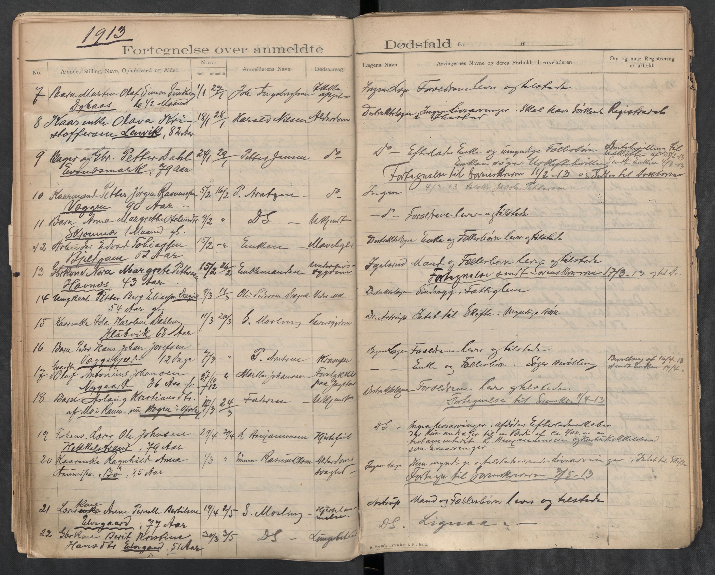 Evenes lensmannskontor, AV/SAT-A-5684/1/02/L0002: 2.01.02 - Dødsfallsprotokoll, 1907-1926