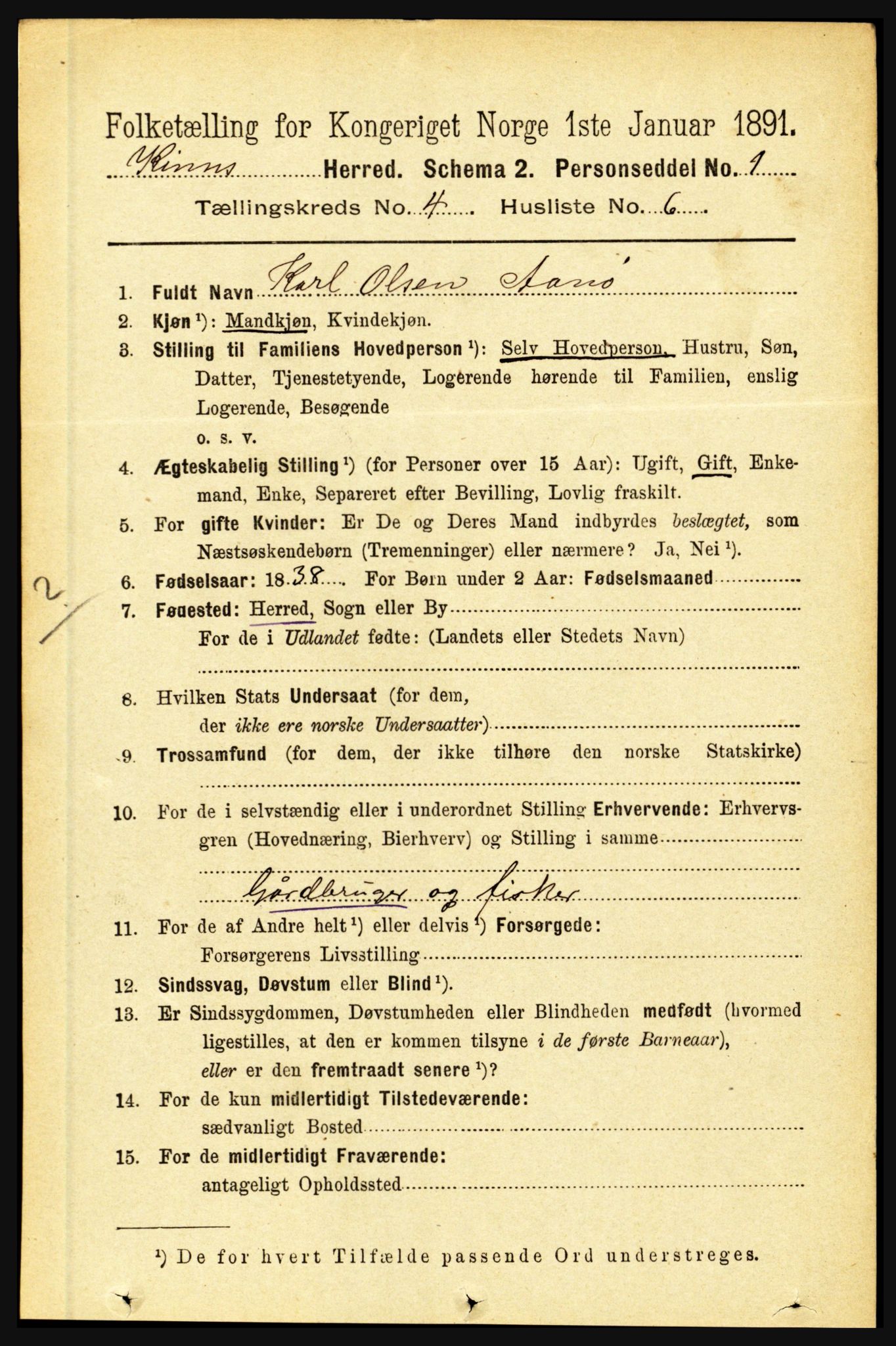 RA, 1891 census for 1437 Kinn, 1891, p. 1357