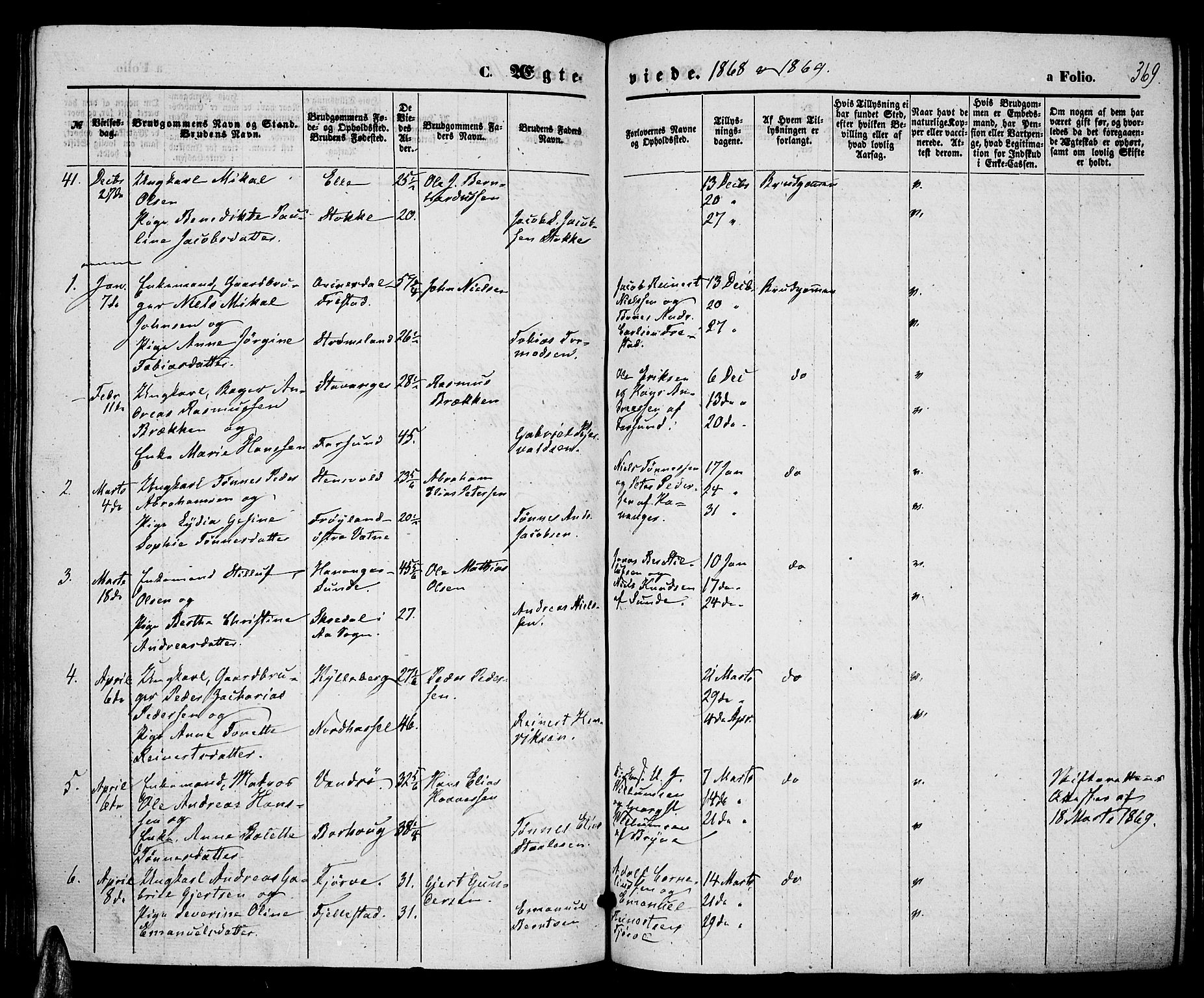 Lista sokneprestkontor, AV/SAK-1111-0027/F/Fb/L0003: Parish register (copy) no. B 3, 1862-1877, p. 369