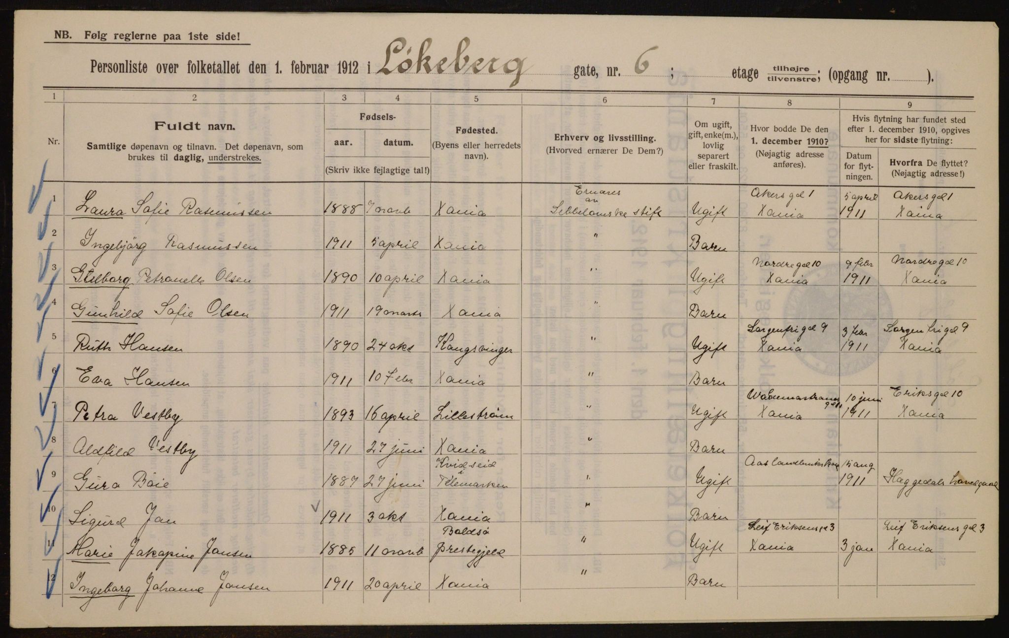 OBA, Municipal Census 1912 for Kristiania, 1912, p. 58955