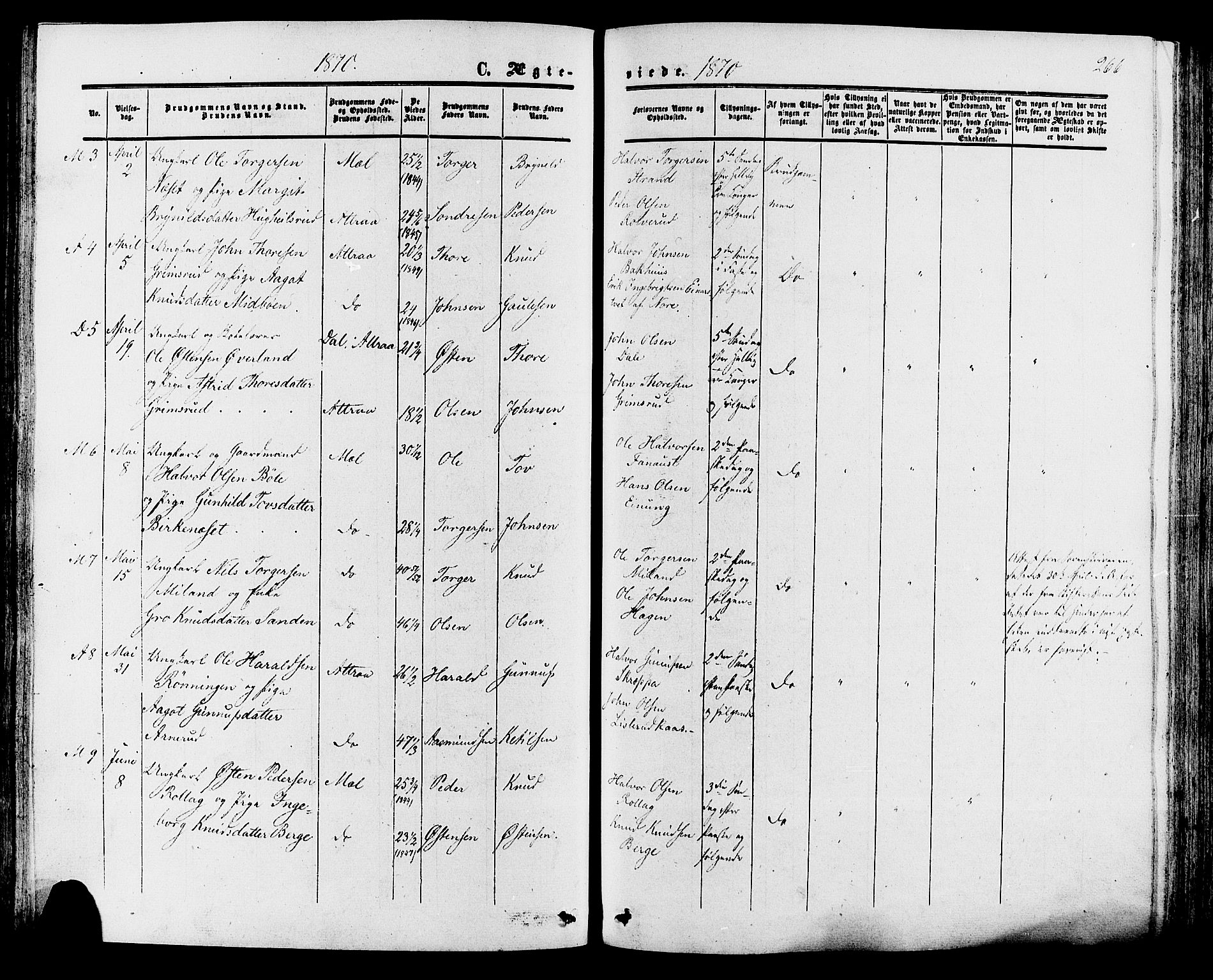 Tinn kirkebøker, SAKO/A-308/F/Fa/L0006: Parish register (official) no. I 6, 1857-1878, p. 266