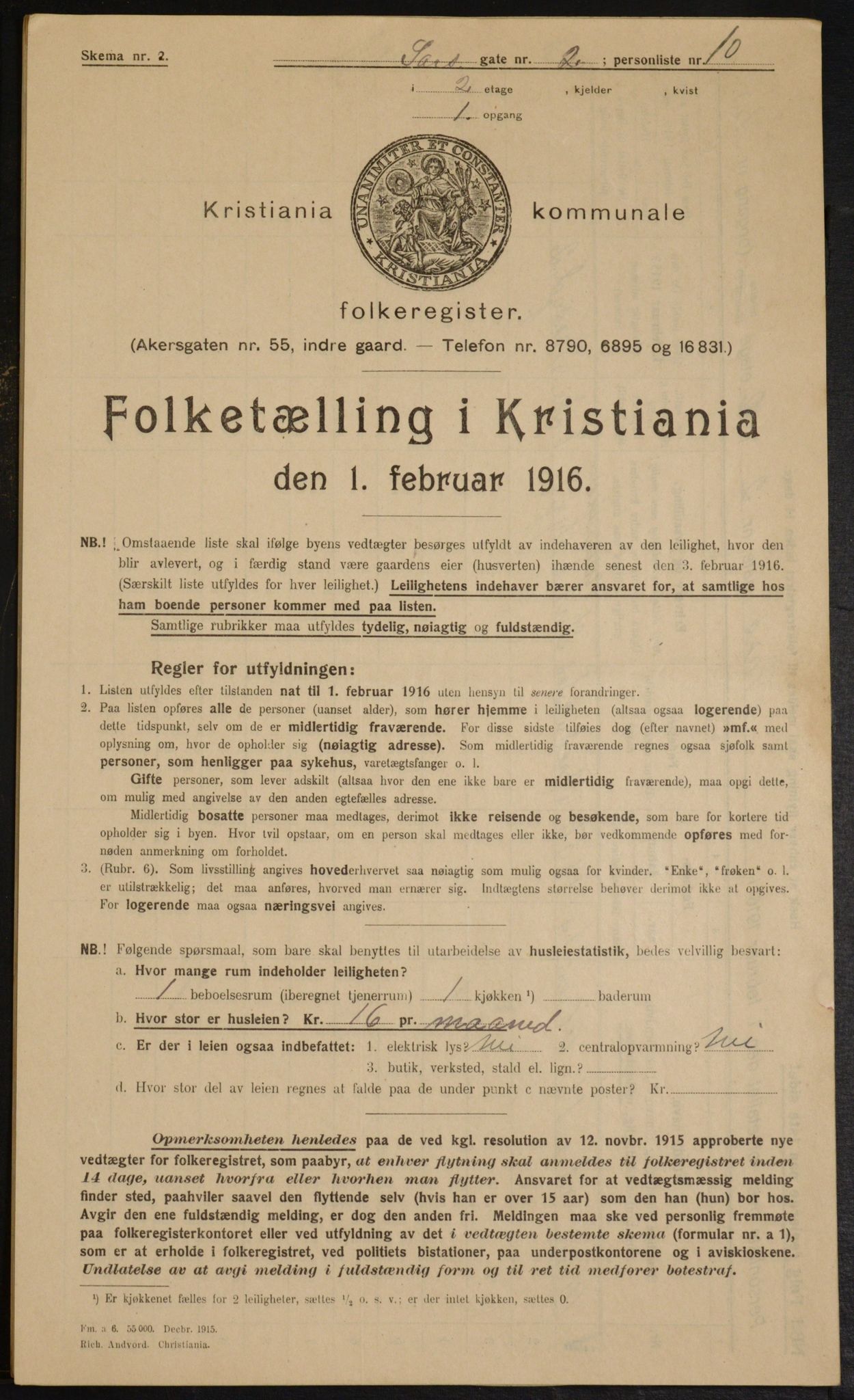 OBA, Municipal Census 1916 for Kristiania, 1916, p. 91425