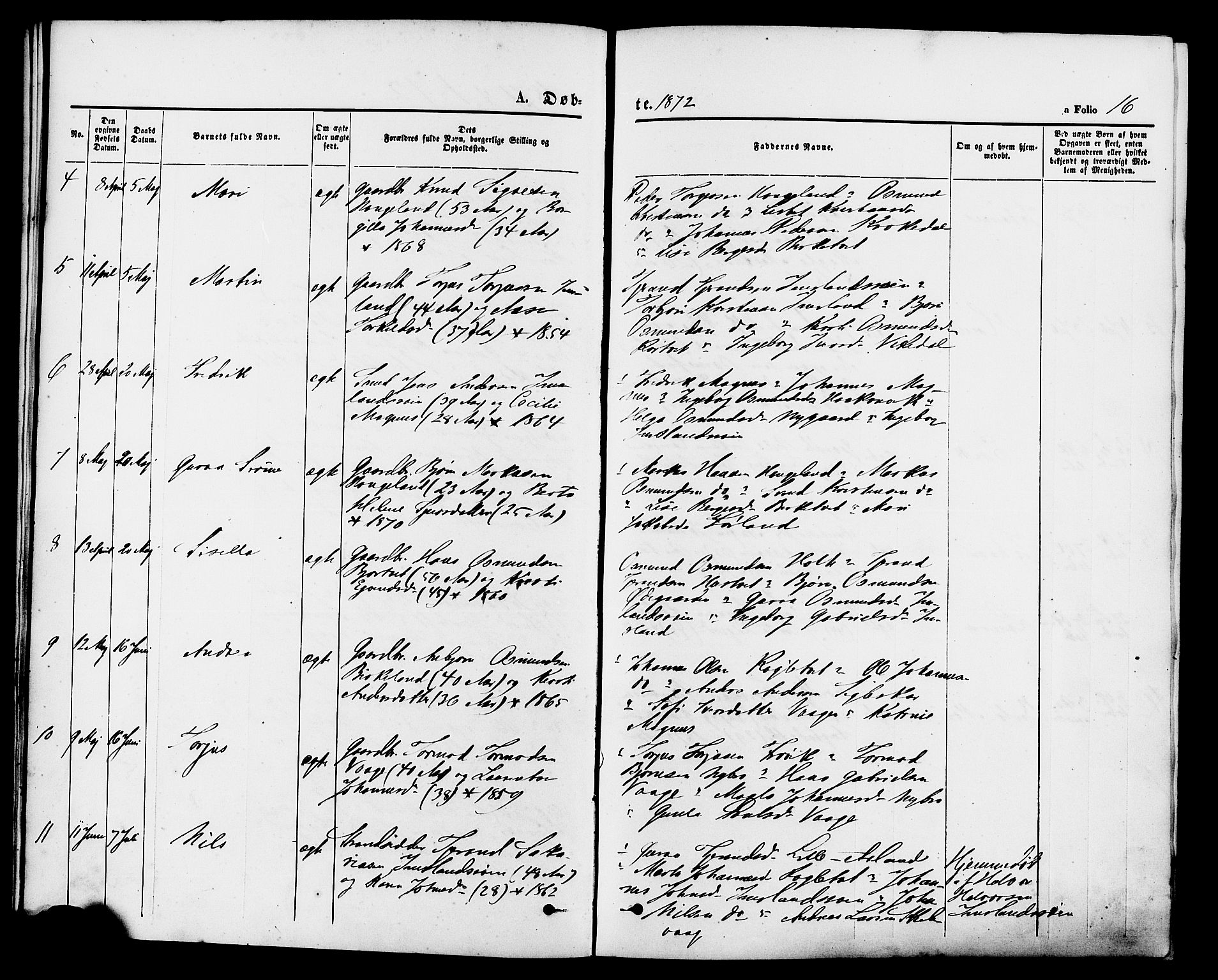 Vikedal sokneprestkontor, AV/SAST-A-101840/01/IV: Parish register (official) no. A 9, 1868-1885, p. 16