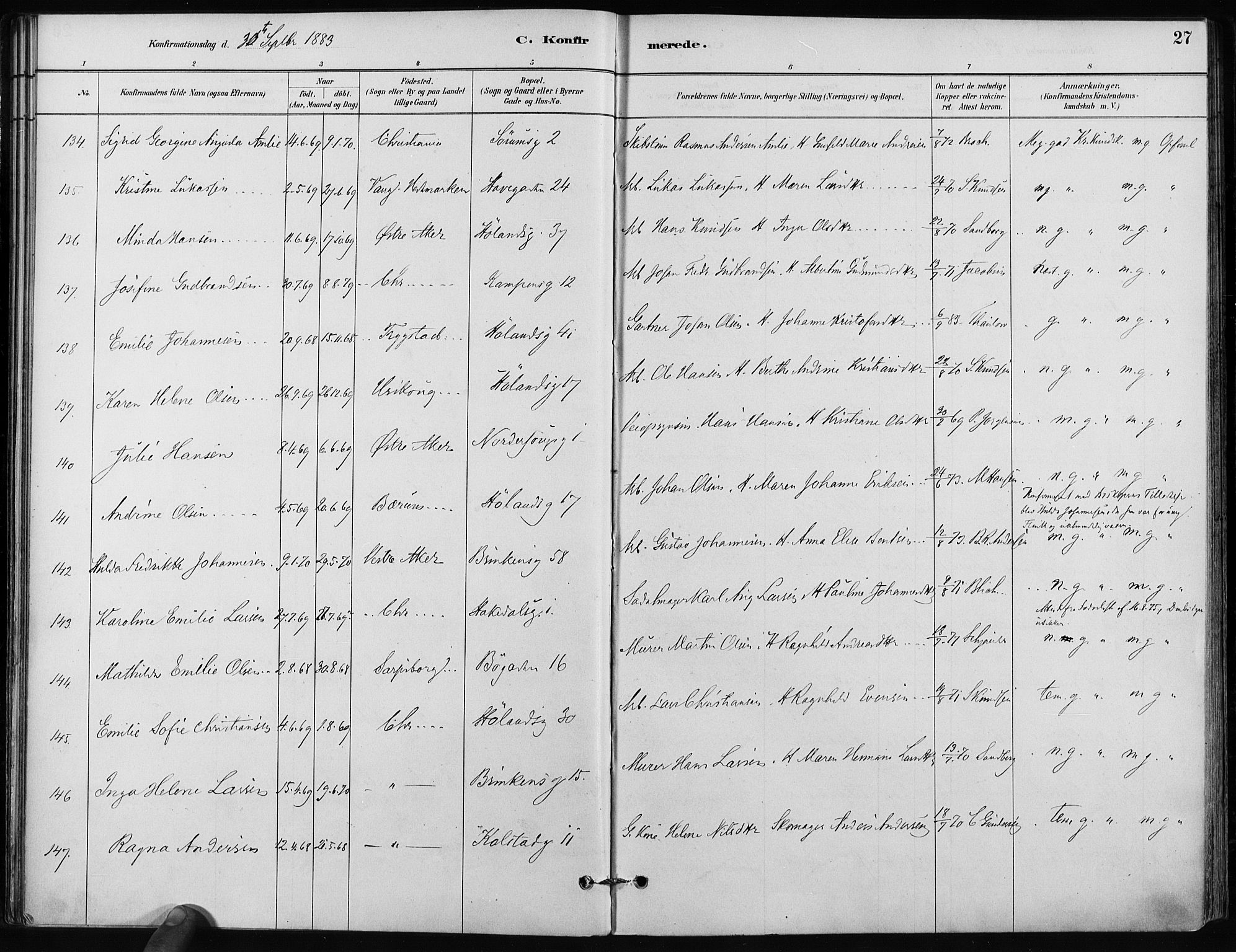 Kampen prestekontor Kirkebøker, AV/SAO-A-10853/F/Fa/L0002: Parish register (official) no. I 2, 1880-1888, p. 27