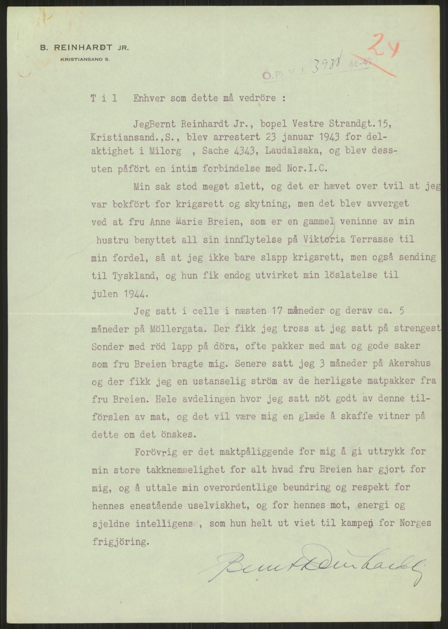 Landssvikarkivet, Oslo politikammer, AV/RA-S-3138-01/D/Dg/L0267/3699: Henlagt hnr. 3658 - 3665 / Hnr. 3662, 1945-1946, p. 284