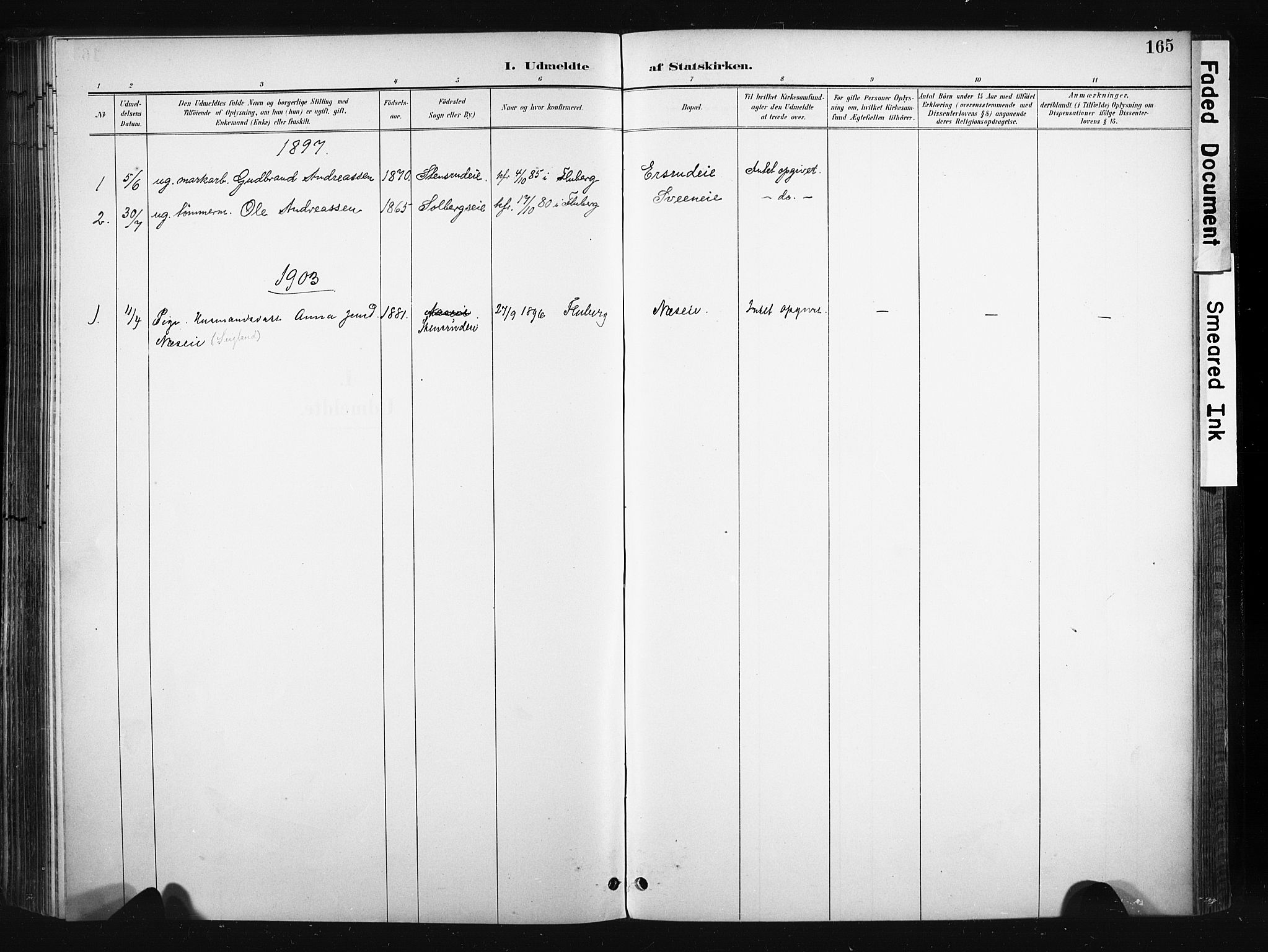 Søndre Land prestekontor, AV/SAH-PREST-122/K/L0004: Parish register (official) no. 4, 1895-1904, p. 165