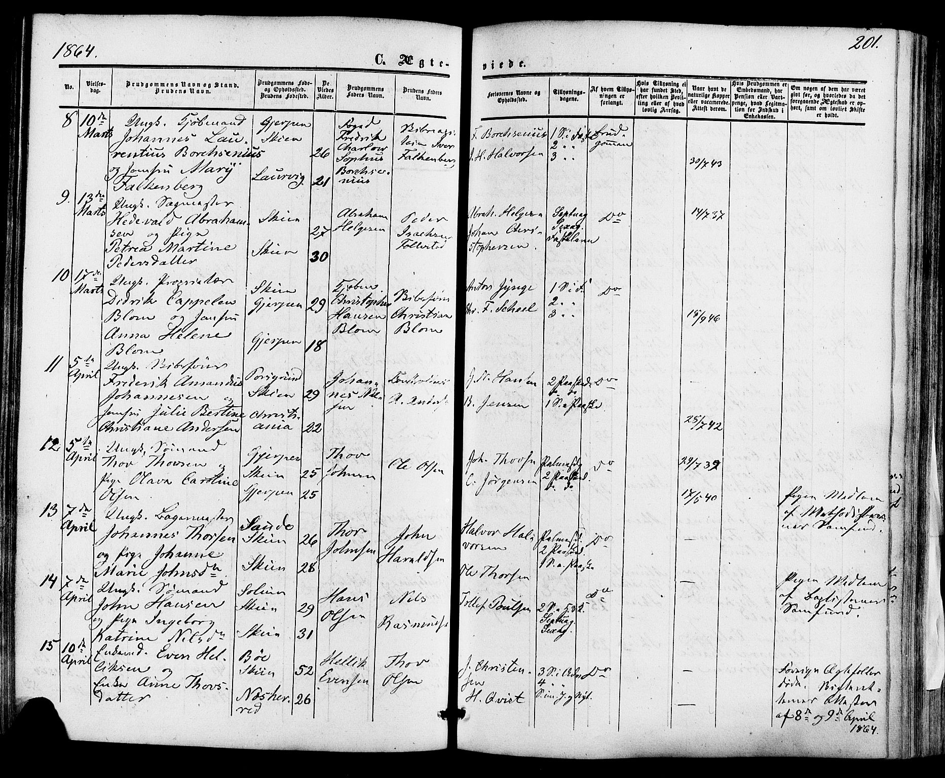 Skien kirkebøker, SAKO/A-302/F/Fa/L0007: Parish register (official) no. 7, 1856-1865, p. 201