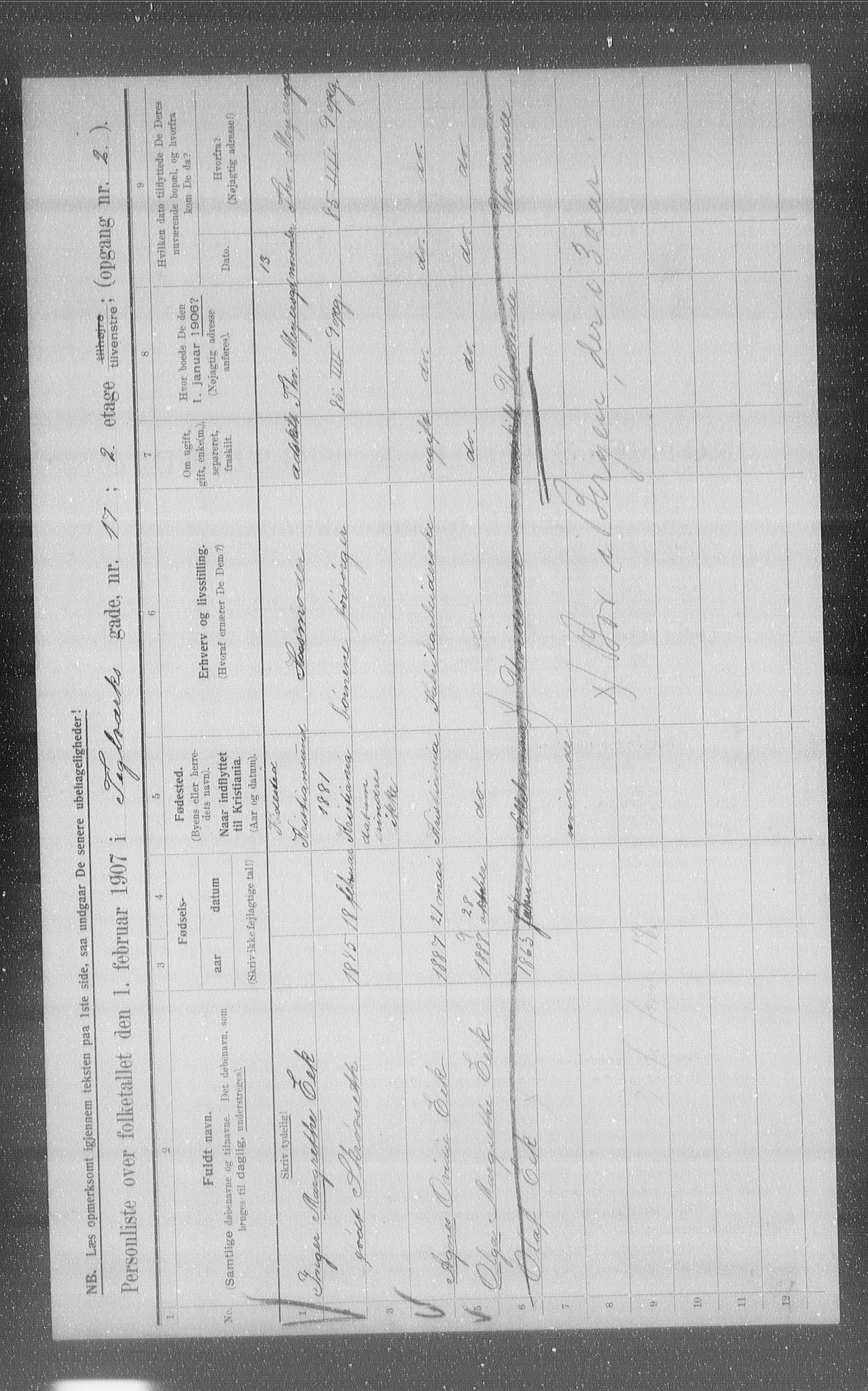 OBA, Municipal Census 1907 for Kristiania, 1907, p. 54712