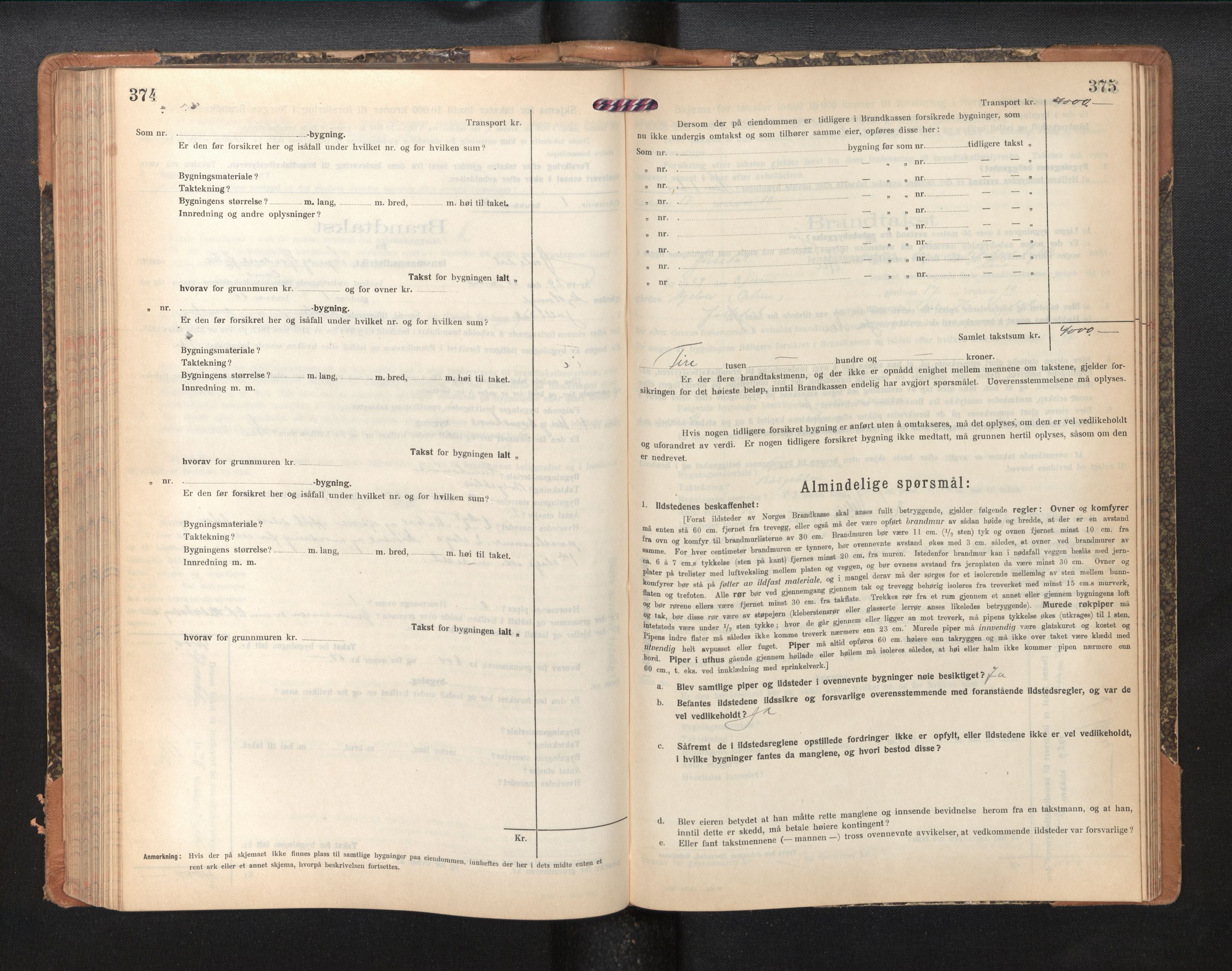Lensmannen i Jostedal, SAB/A-28601/0012/L0005: Branntakstprotokoll, skjematakst, 1921-1935, p. 374-375