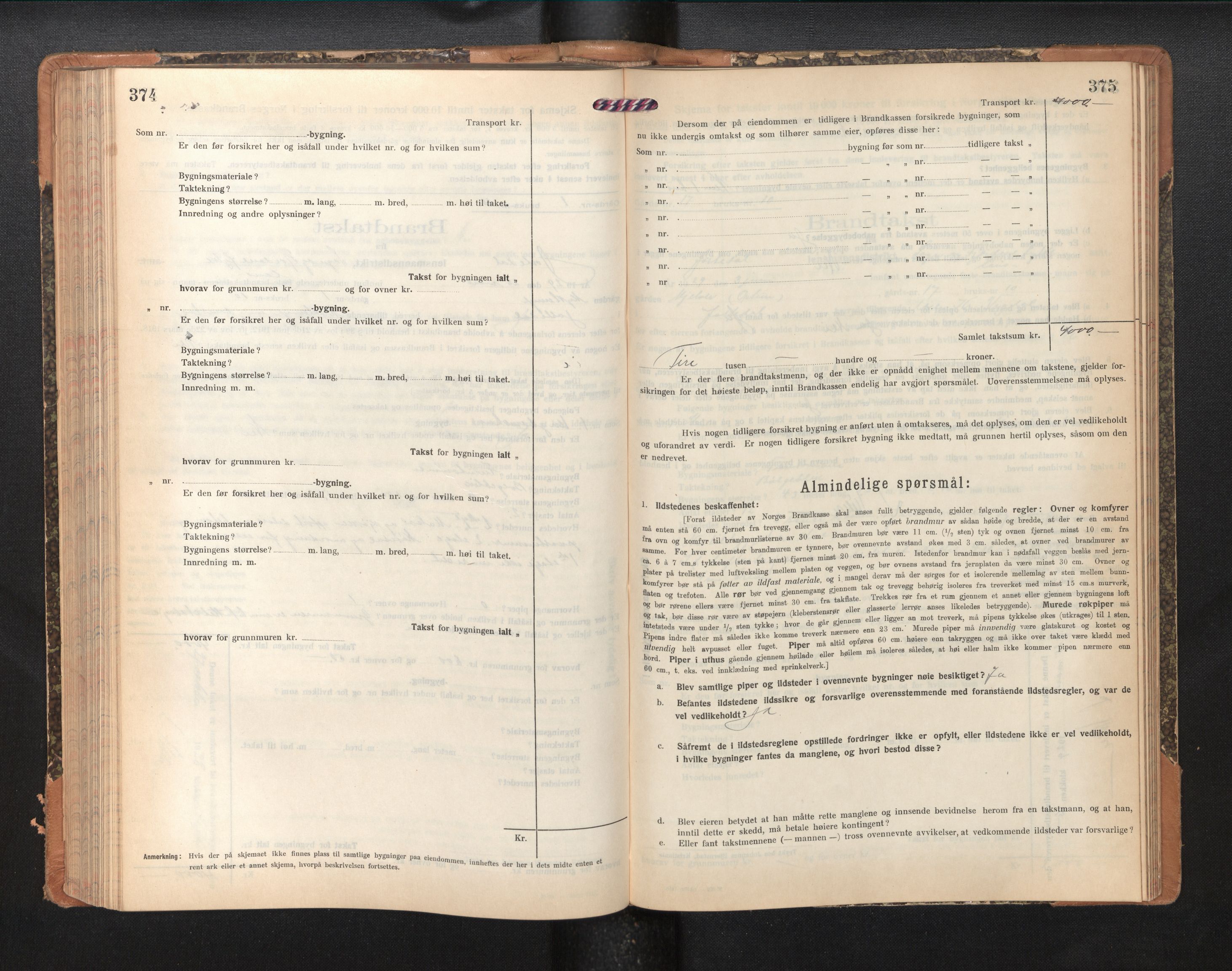 Lensmannen i Jostedal, AV/SAB-A-28601/0012/L0005: Branntakstprotokoll, skjematakst, 1921-1935, p. 374-375