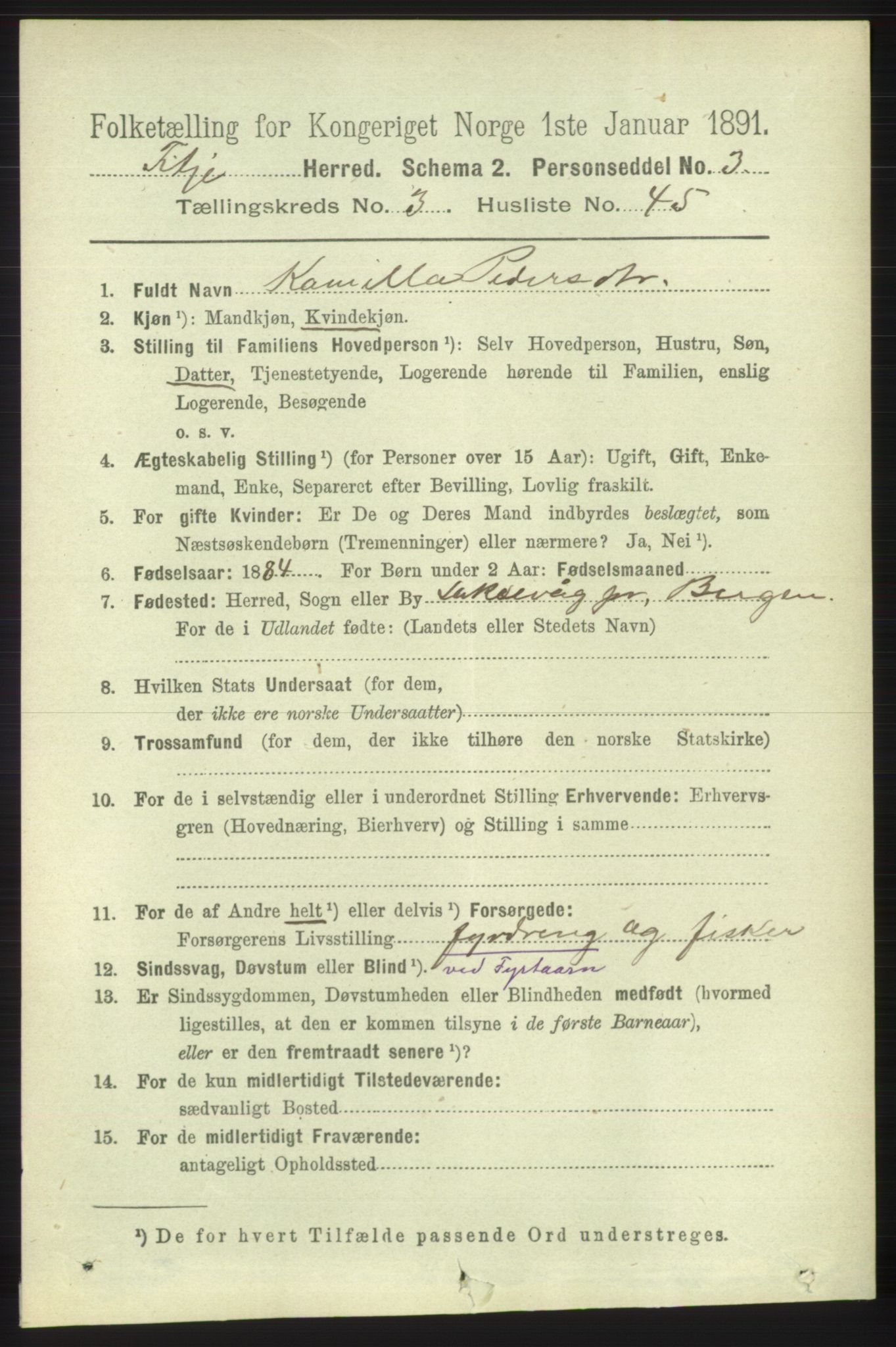 RA, 1891 census for 1222 Fitjar, 1891, p. 1287