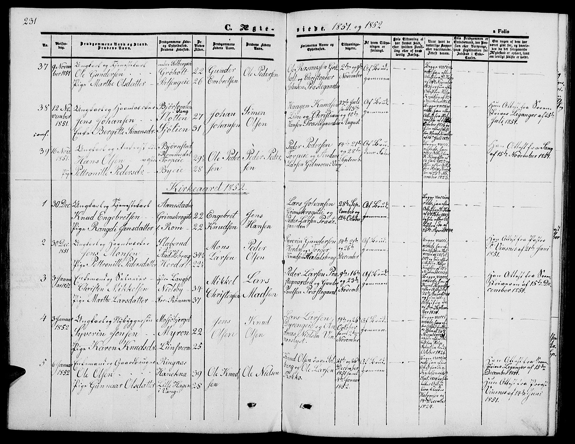 Løten prestekontor, AV/SAH-PREST-022/L/La/L0003: Parish register (copy) no. 3, 1850-1862, p. 231