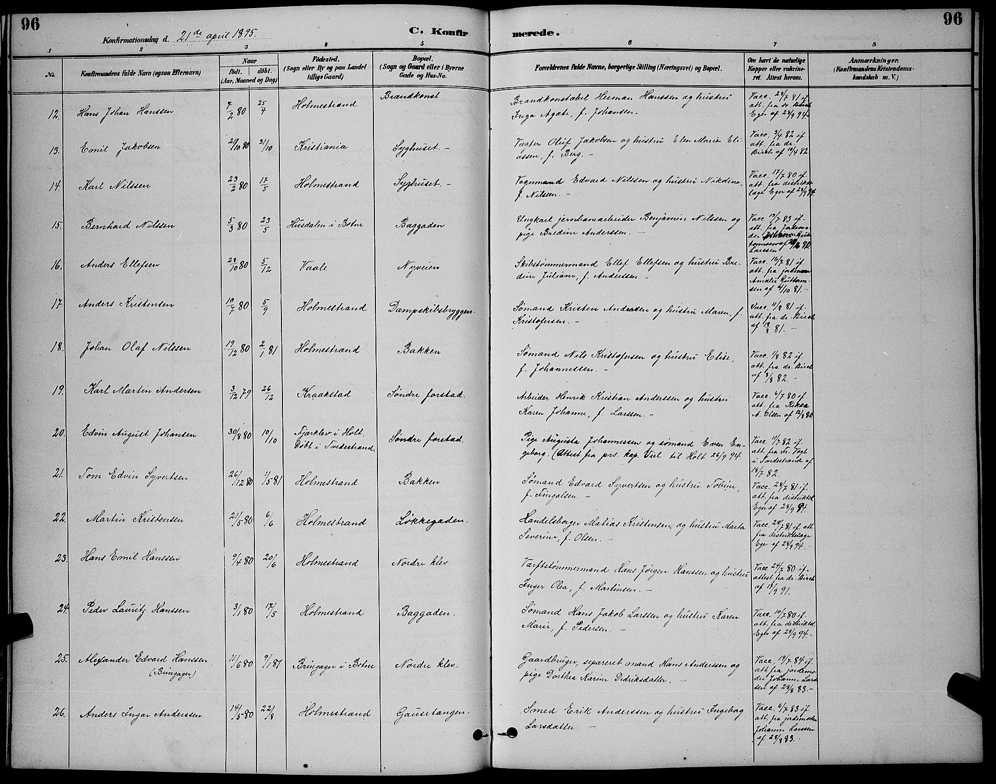 Holmestrand kirkebøker, AV/SAKO-A-346/G/Ga/L0005: Parish register (copy) no. 5, 1889-1901, p. 96