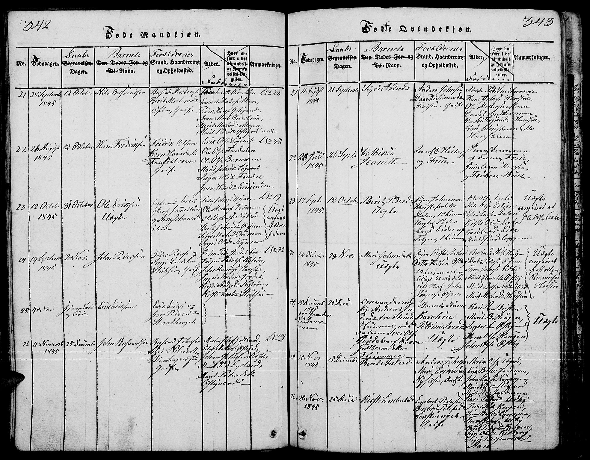 Tynset prestekontor, SAH/PREST-058/H/Ha/Hab/L0001: Parish register (copy) no. 1, 1814-1859, p. 342-343