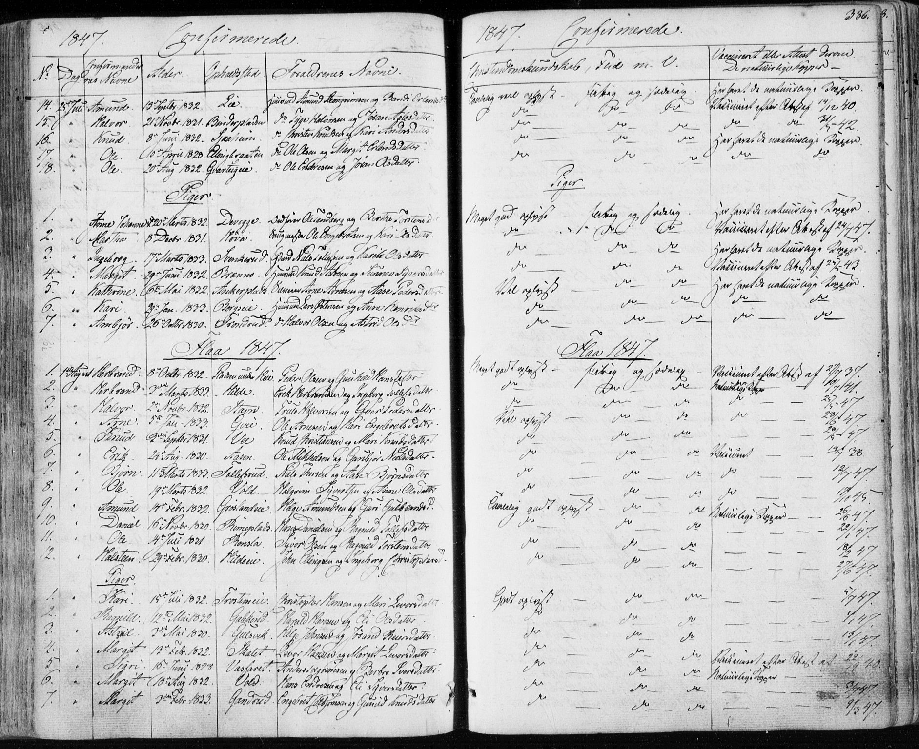 Nes kirkebøker, AV/SAKO-A-236/F/Fa/L0009: Parish register (official) no. 9, 1834-1863, p. 386