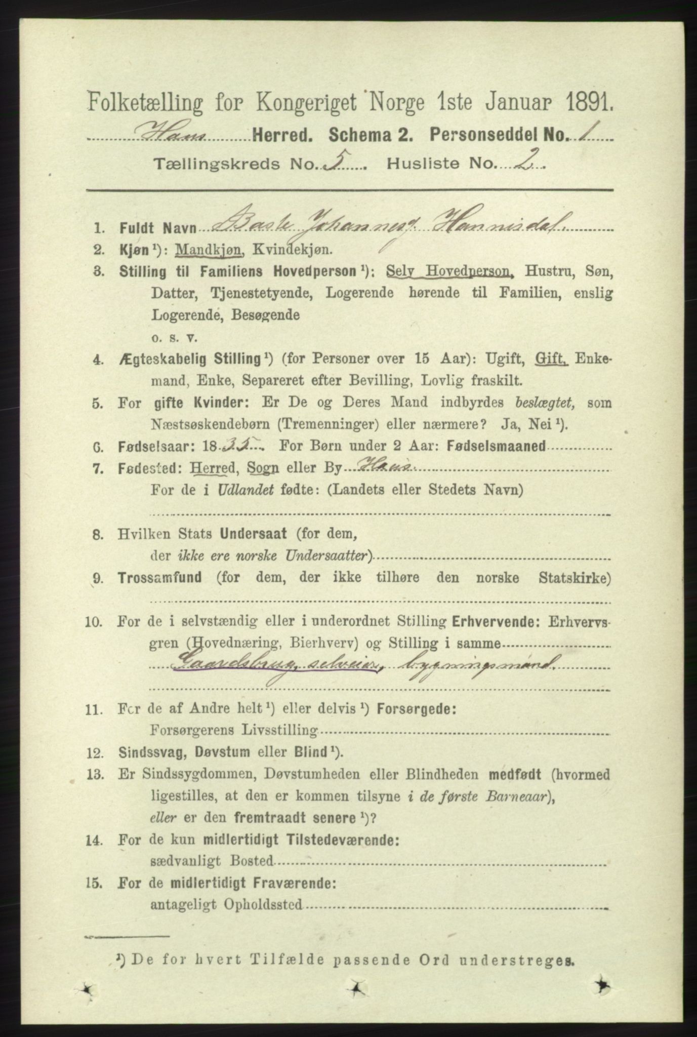 RA, 1891 census for 1250 Haus, 1891, p. 1831