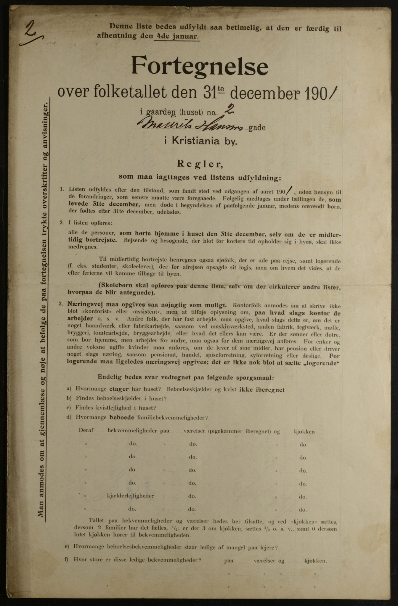 OBA, Municipal Census 1901 for Kristiania, 1901, p. 9998