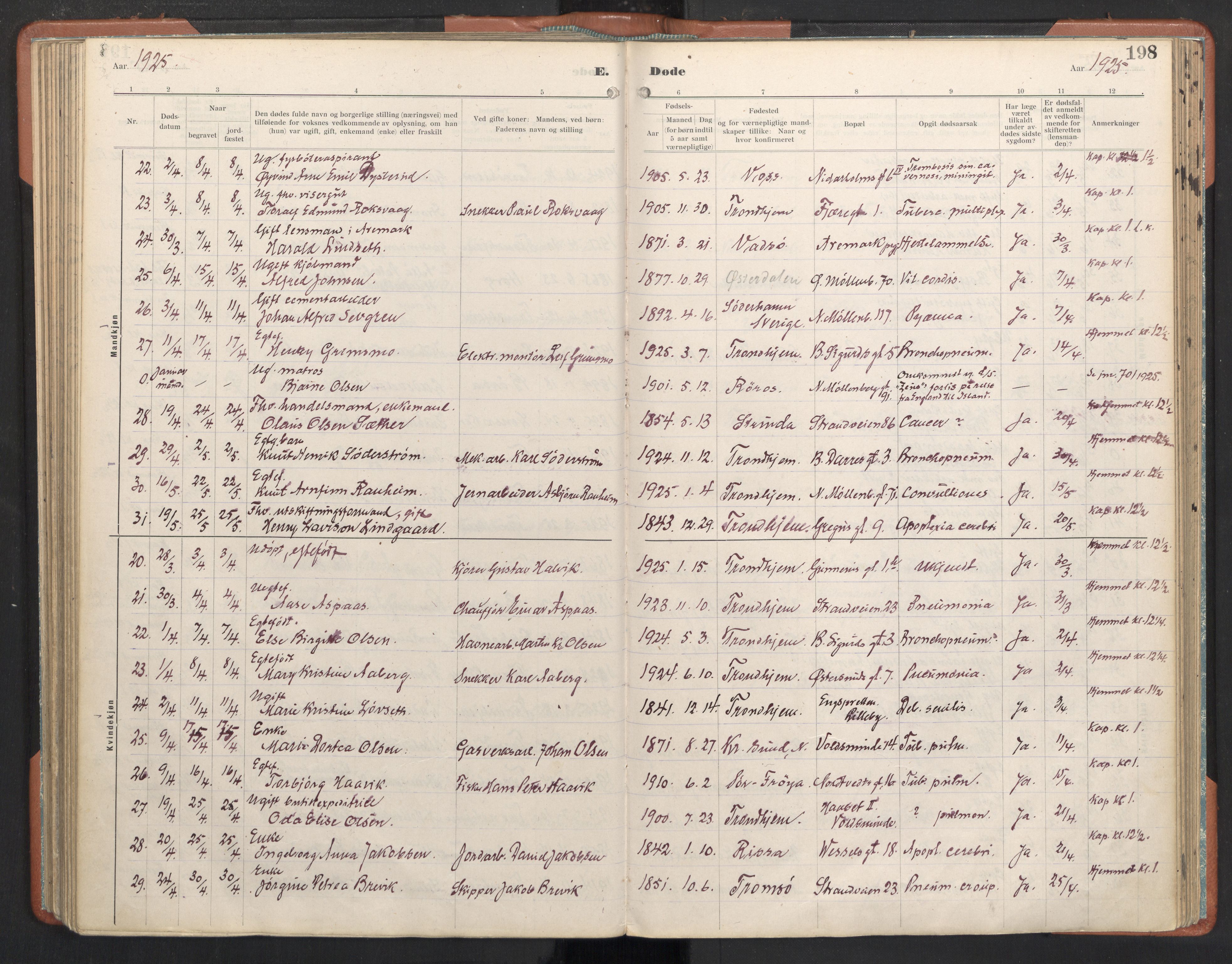 Ministerialprotokoller, klokkerbøker og fødselsregistre - Sør-Trøndelag, AV/SAT-A-1456/605/L0245: Parish register (official) no. 605A07, 1916-1938, p. 198