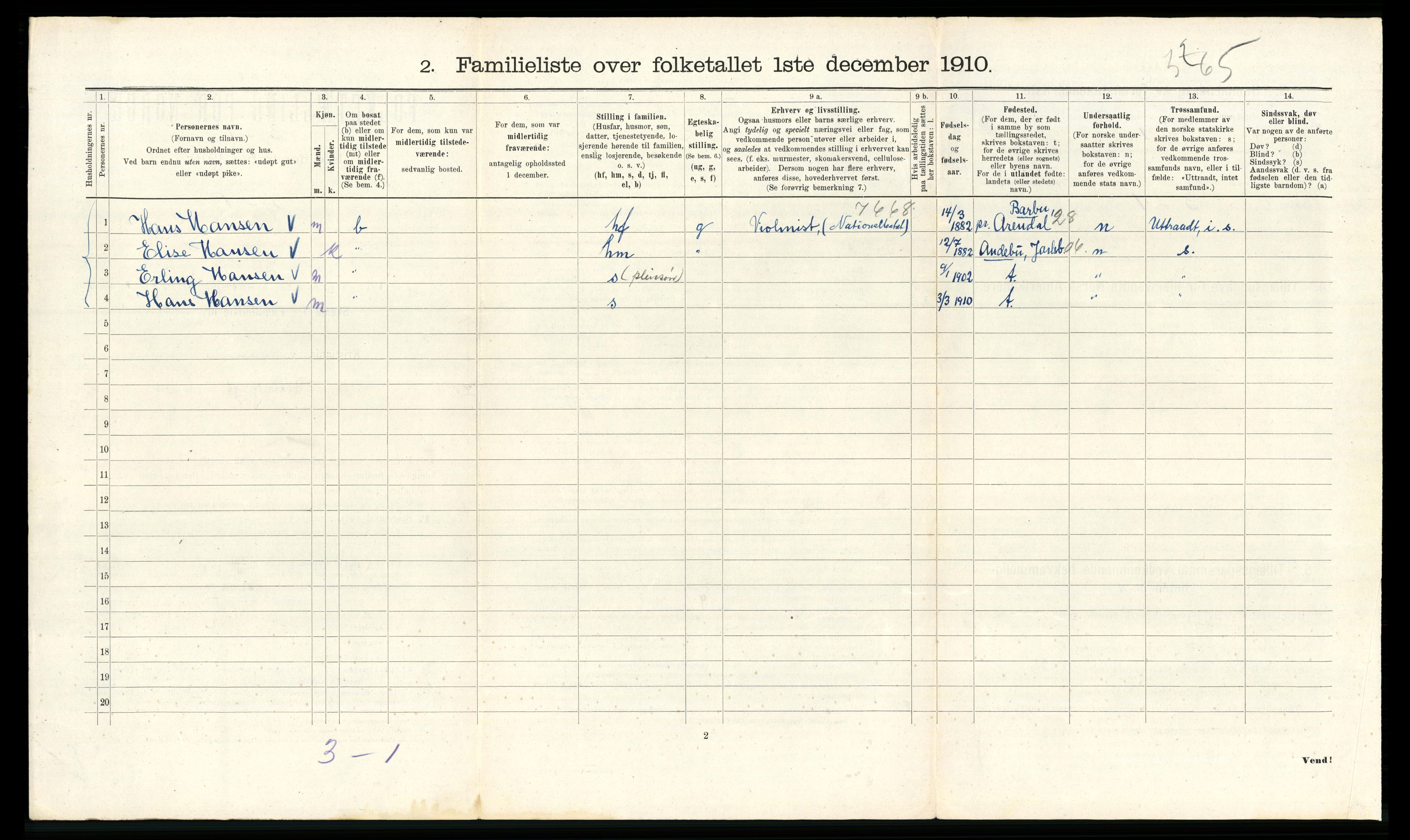 RA, 1910 census for Kristiania, 1910, p. 123720