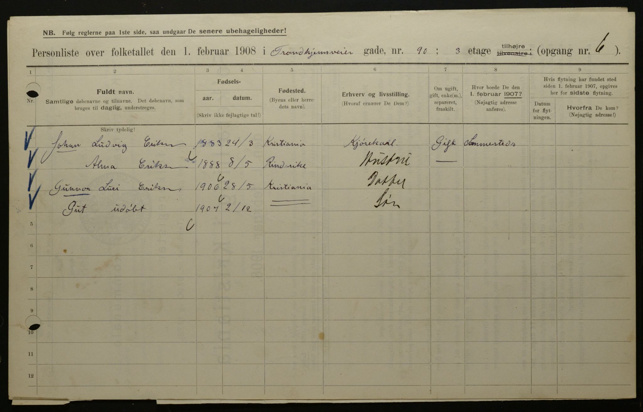 OBA, Municipal Census 1908 for Kristiania, 1908, p. 105475