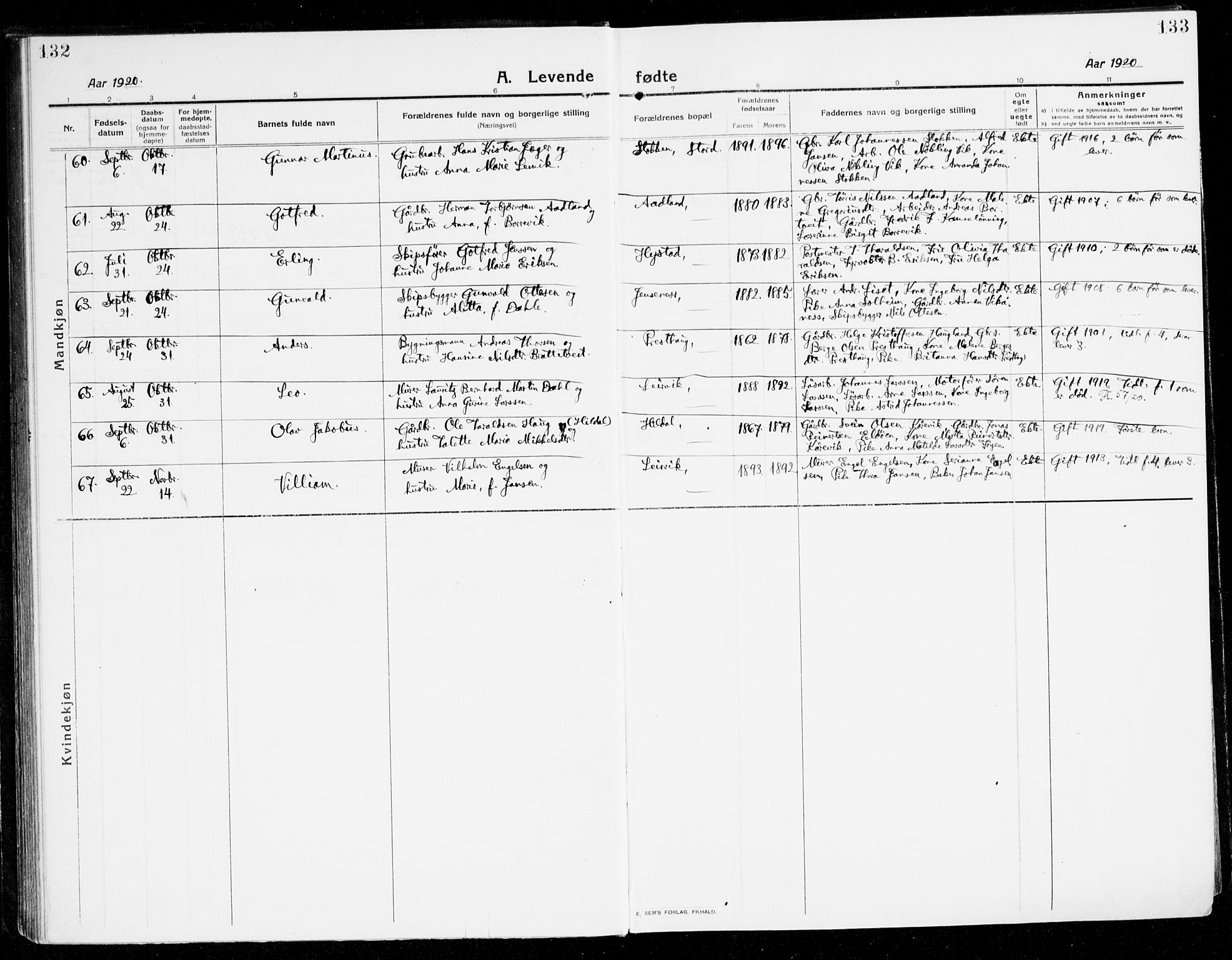 Stord sokneprestembete, SAB/A-78201/H/Haa: Parish register (official) no. B 3, 1913-1925, p. 132-133