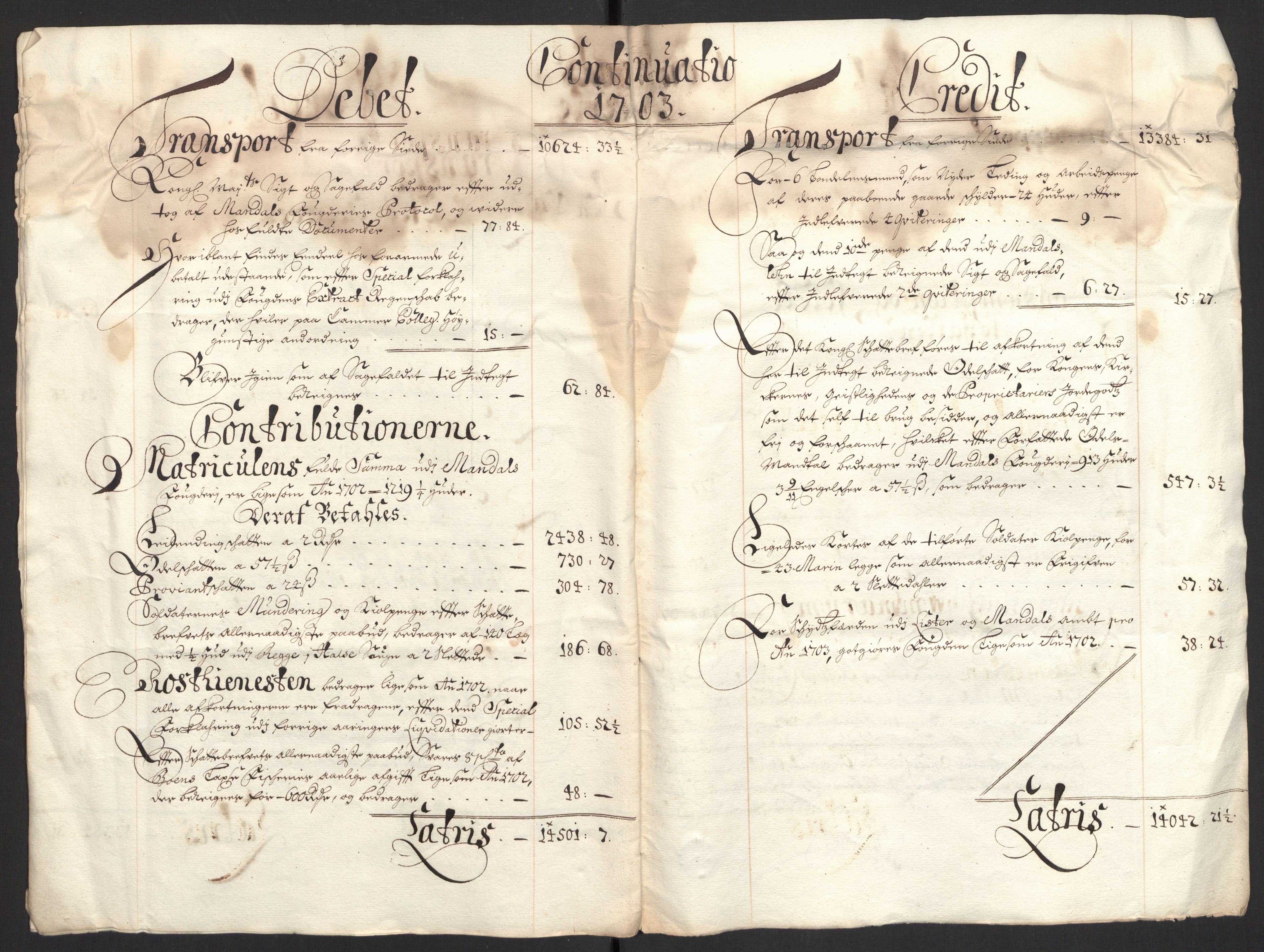 Rentekammeret inntil 1814, Reviderte regnskaper, Fogderegnskap, AV/RA-EA-4092/R43/L2550: Fogderegnskap Lista og Mandal, 1703-1704, p. 9