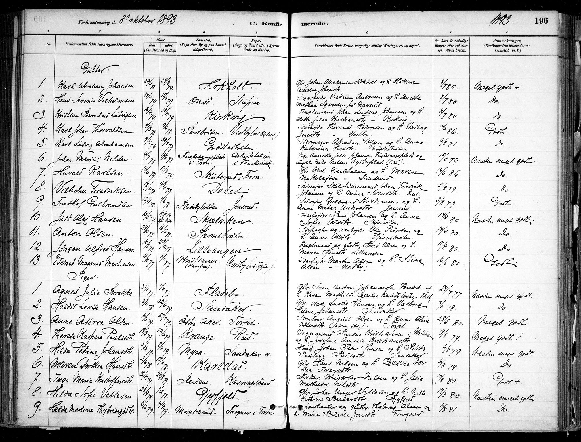 Nesodden prestekontor Kirkebøker, AV/SAO-A-10013/F/Fa/L0009: Parish register (official) no. I 9, 1880-1915, p. 196