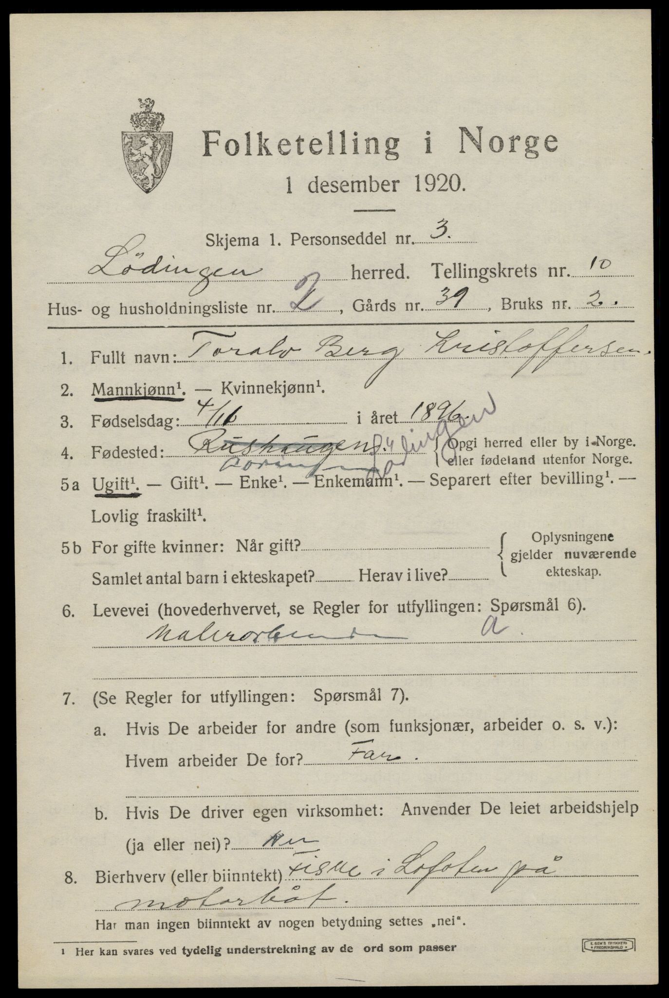 SAT, 1920 census for Lødingen, 1920, p. 5985