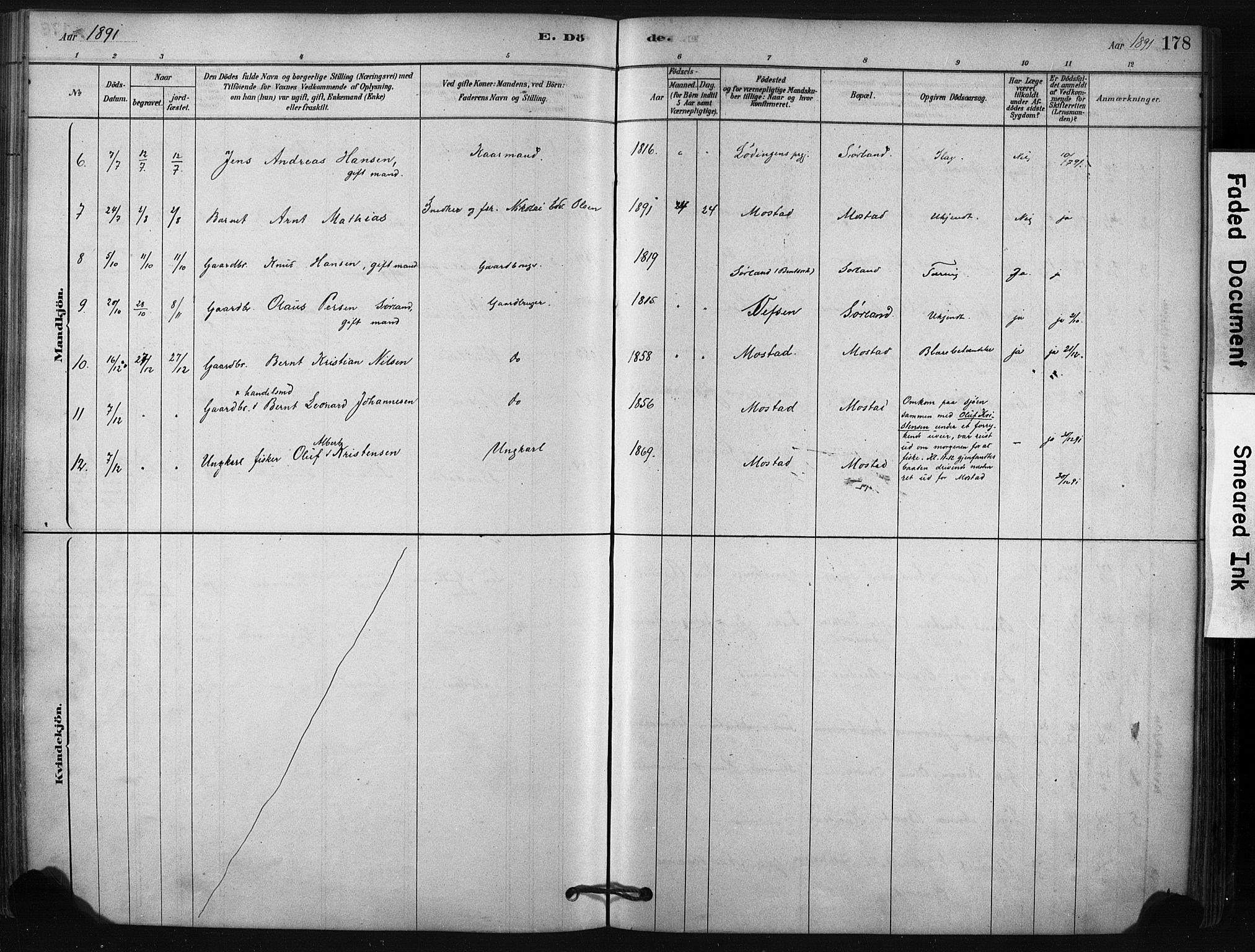 Ministerialprotokoller, klokkerbøker og fødselsregistre - Nordland, SAT/A-1459/807/L0122: Parish register (official) no. 807A05, 1880-1902, p. 178