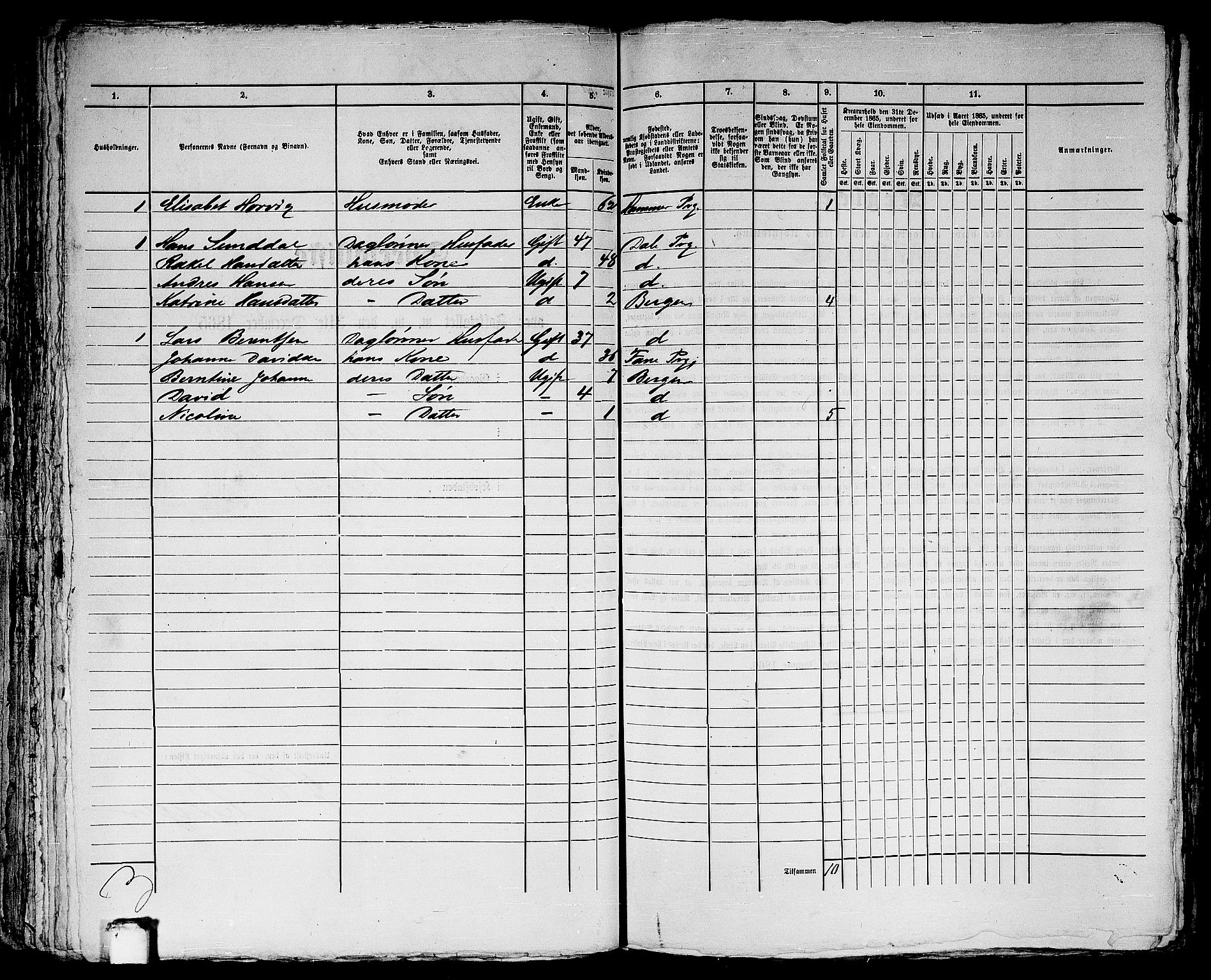 RA, 1865 census for Bergen, 1865, p. 4207
