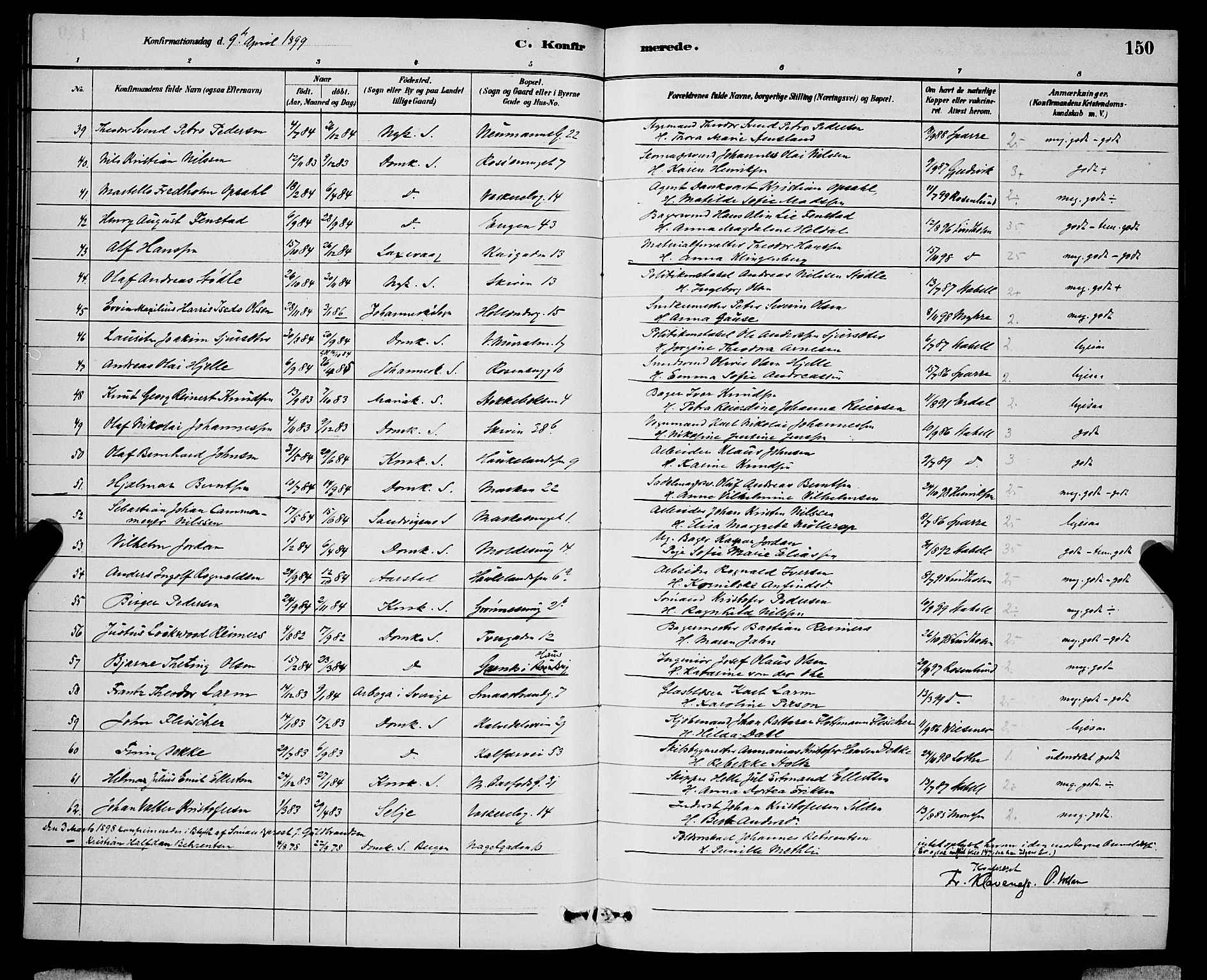 Domkirken sokneprestembete, AV/SAB-A-74801/H/Hab/L0024: Parish register (copy) no. C 4, 1880-1899, p. 150