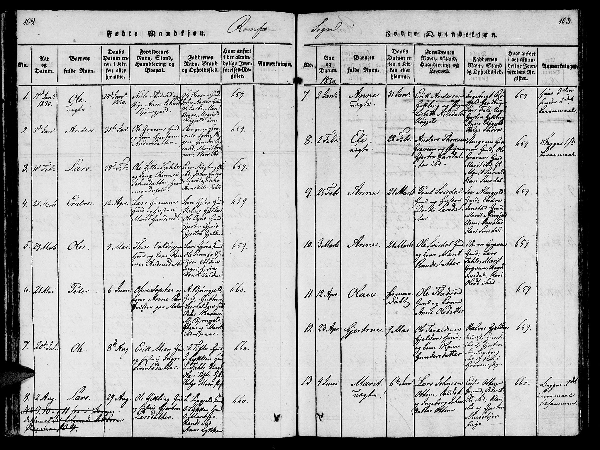 Ministerialprotokoller, klokkerbøker og fødselsregistre - Møre og Romsdal, SAT/A-1454/590/L1010: Parish register (official) no. 590A03 /2, 1820-1832, p. 102-103