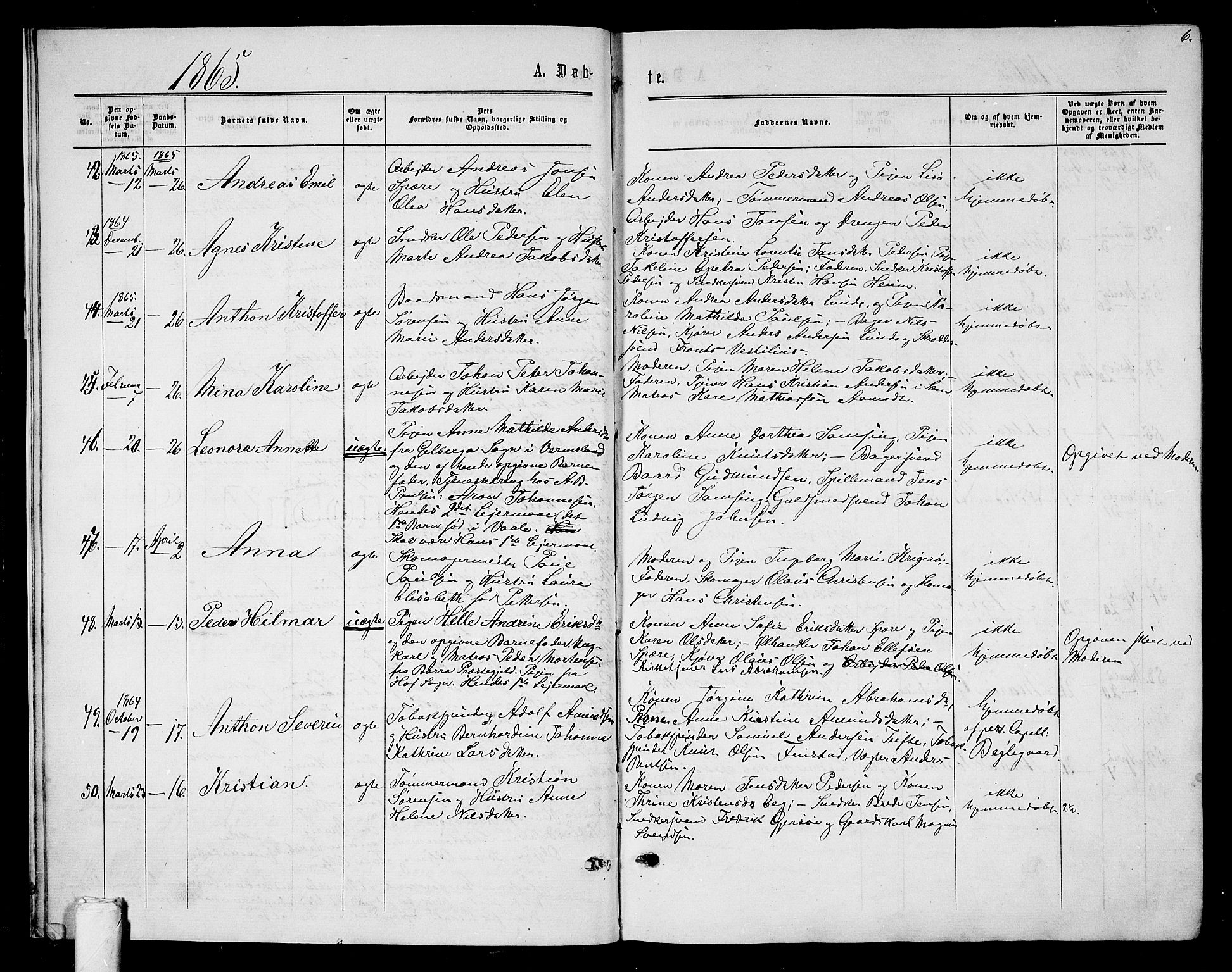 Tønsberg kirkebøker, AV/SAKO-A-330/G/Ga/L0004: Parish register (copy) no. 4, 1865-1874, p. 6