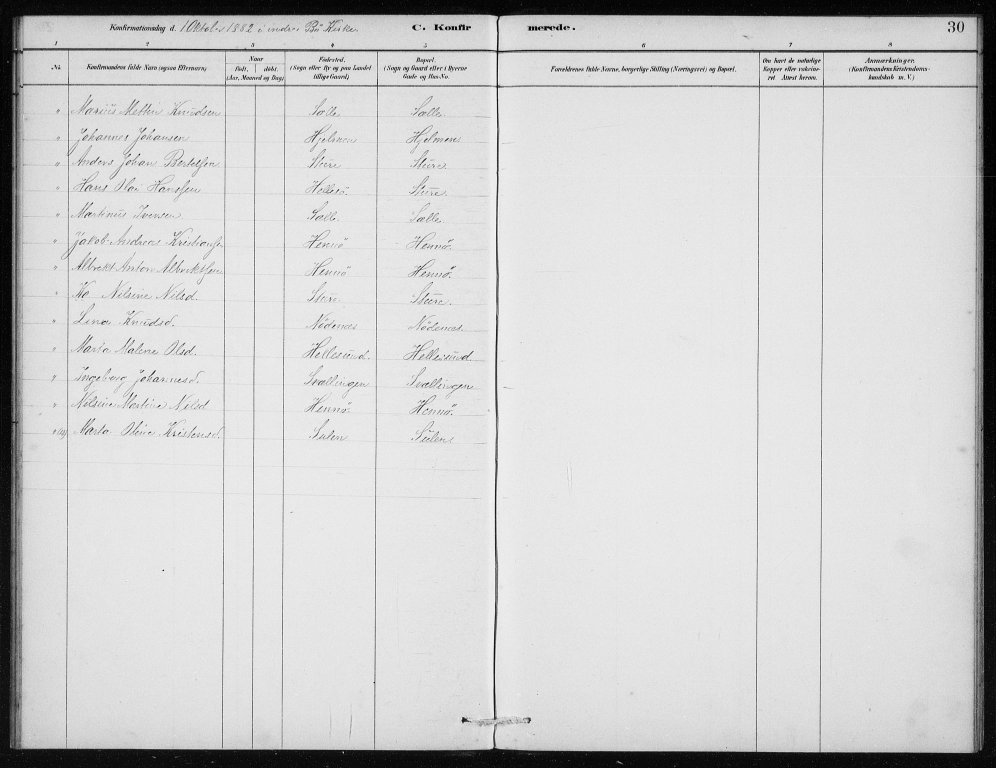 Manger sokneprestembete, AV/SAB-A-76801/H/Haa: Parish register (official) no. E  1, 1881-1890, p. 30