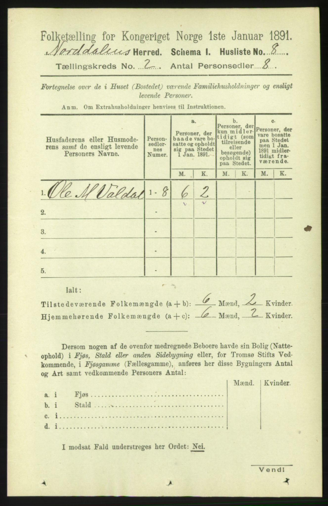 RA, 1891 census for 1524 Norddal, 1891, p. 313