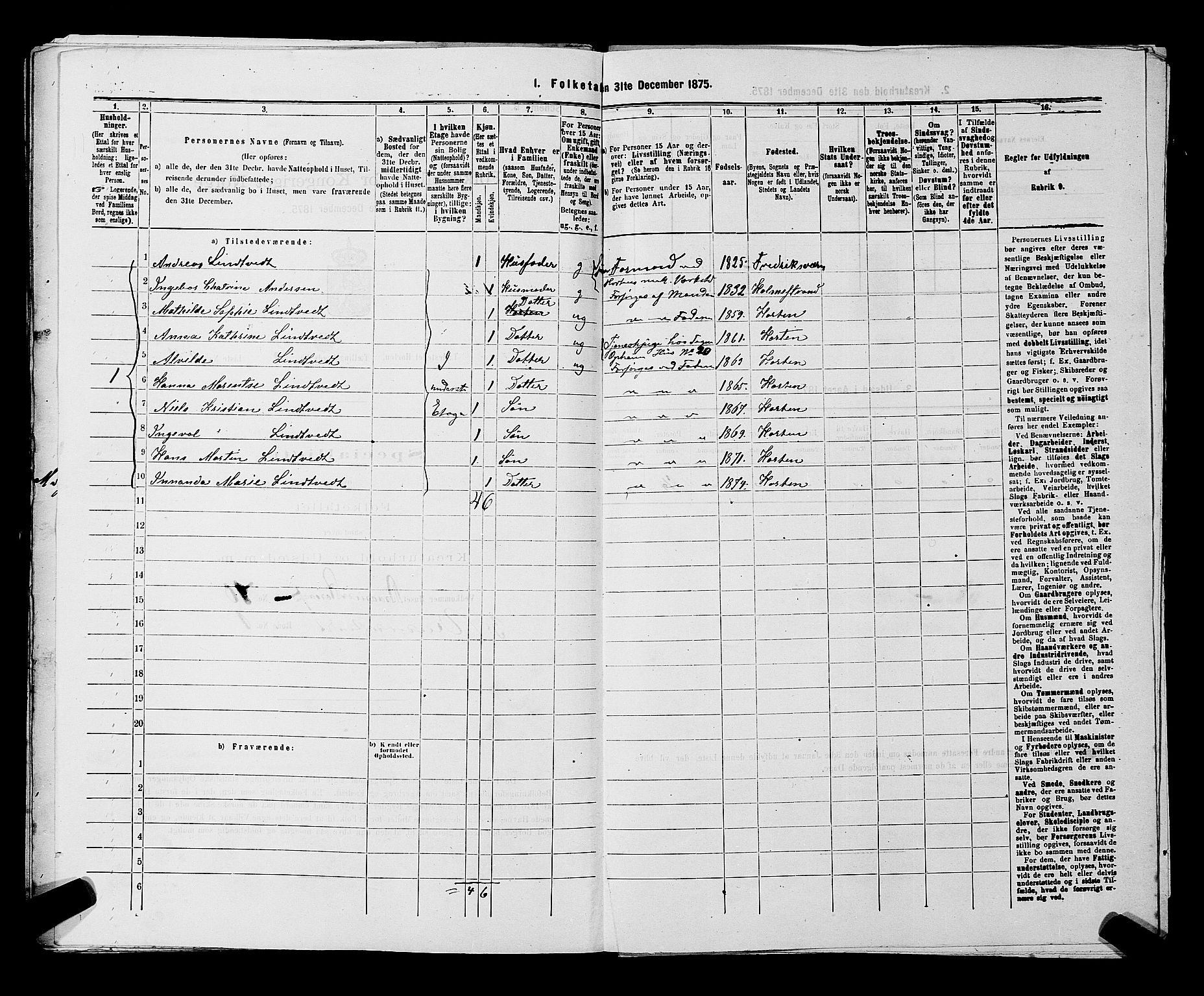 SAKO, 1875 census for 0703P Horten, 1875, p. 613