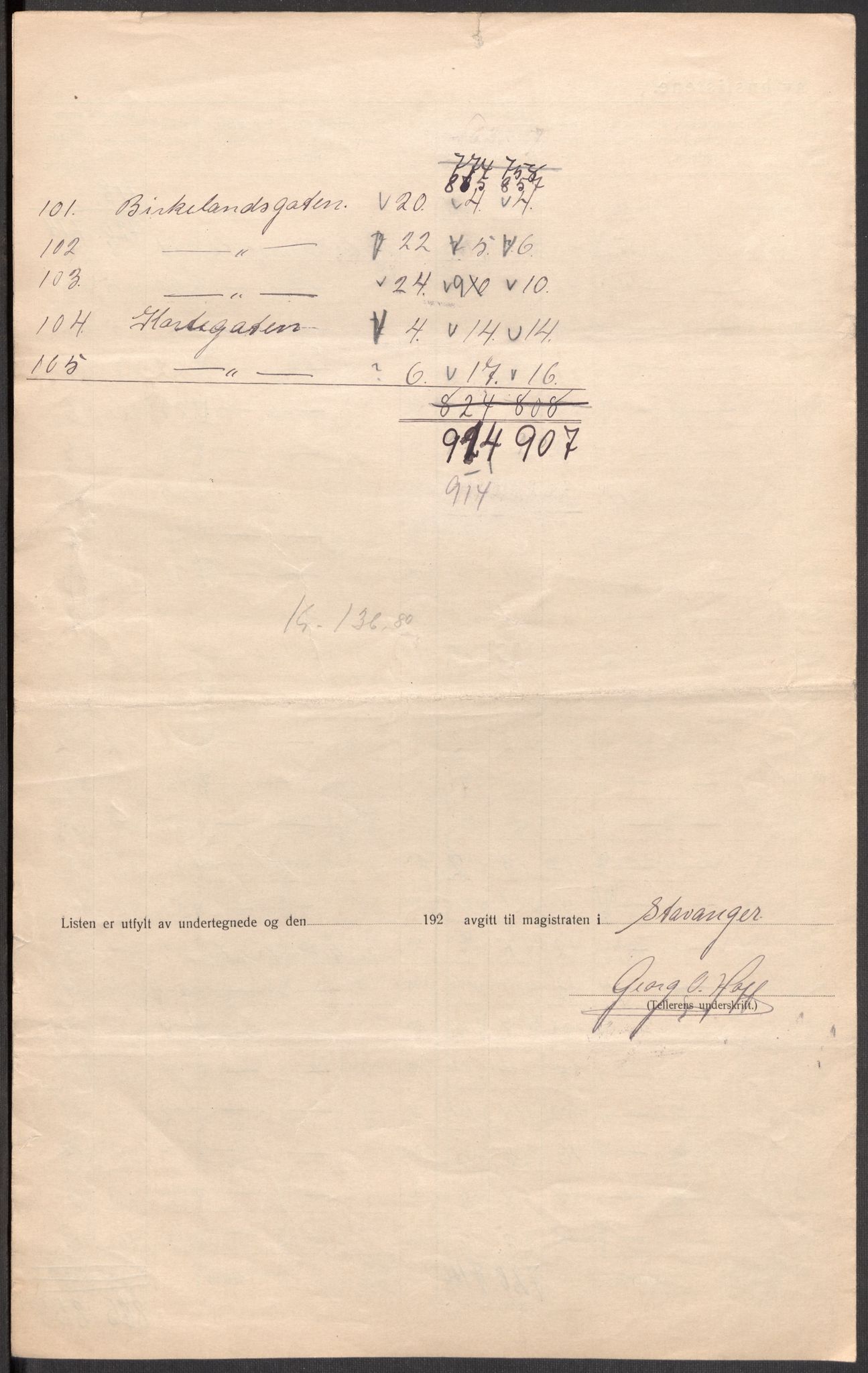 SAST, 1920 census for Stavanger, 1920, p. 45