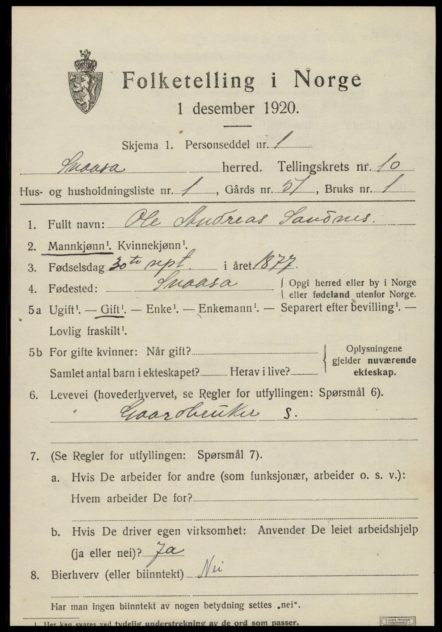 SAT, 1920 census for Snåsa, 1920, p. 4330