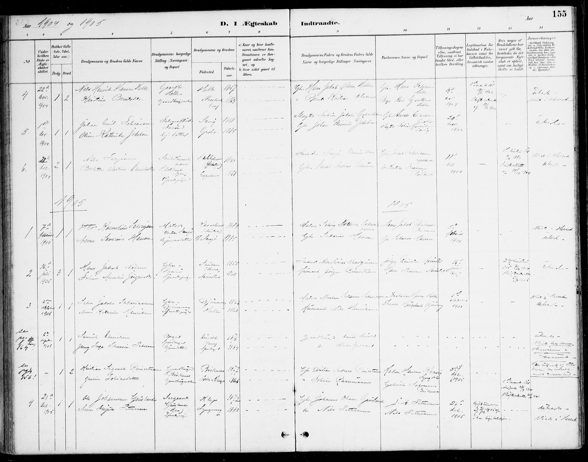 Herad sokneprestkontor, SAK/1111-0018/F/Fa/Fab/L0005: Parish register (official) no. A 5, 1886-1913, p. 155
