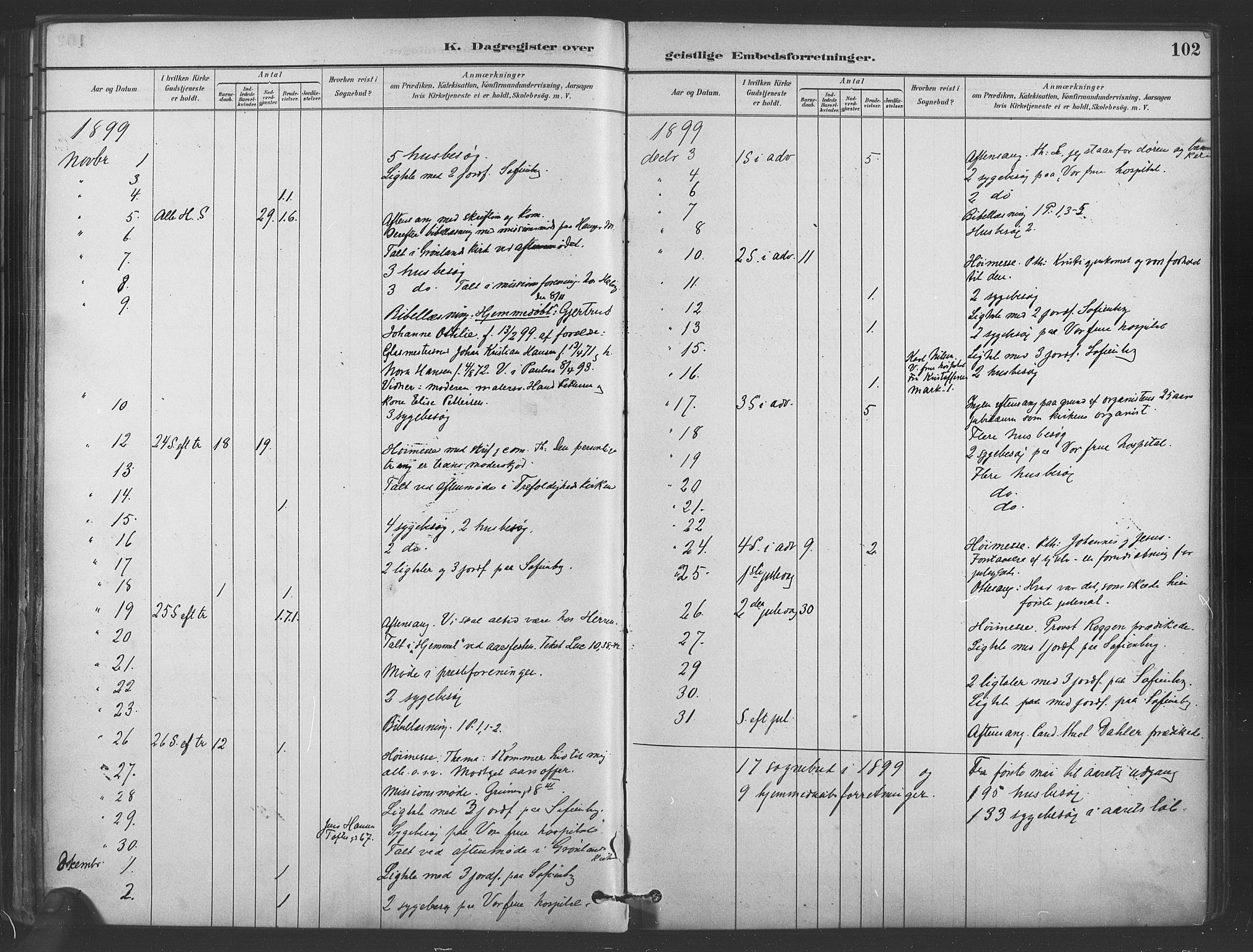 Paulus prestekontor Kirkebøker, AV/SAO-A-10871/I/Ib/L0001: Diary records no. II 1, 1882-1910, p. 102