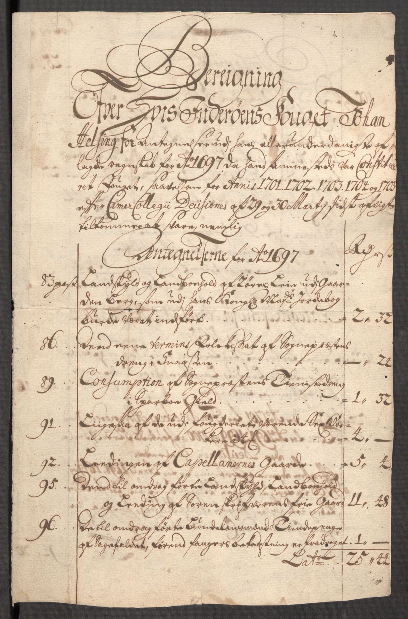 Rentekammeret inntil 1814, Reviderte regnskaper, Fogderegnskap, AV/RA-EA-4092/R63/L4314: Fogderegnskap Inderøy, 1705, p. 371