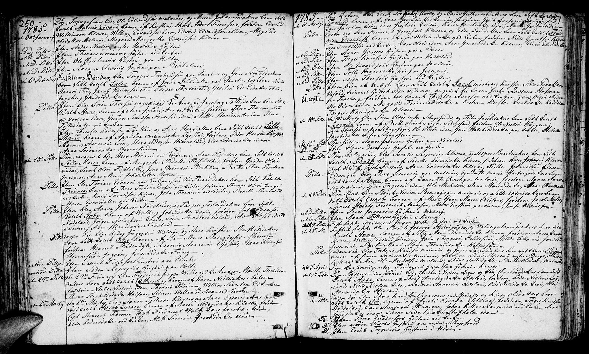 Mandal sokneprestkontor, AV/SAK-1111-0030/F/Fa/Faa/L0003: Parish register (official) no. A 3, 1748-1794, p. 250-251