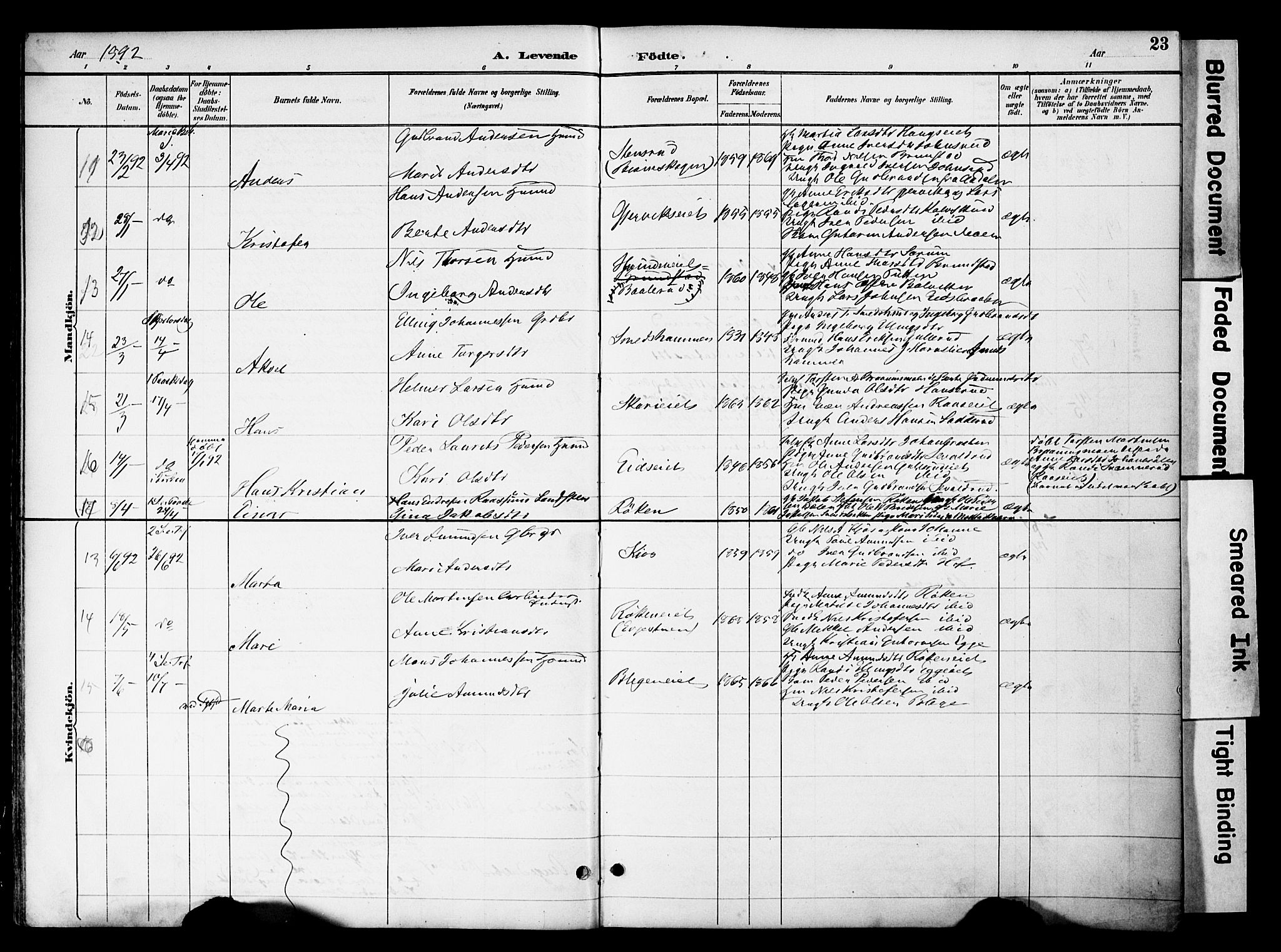 Gran prestekontor, SAH/PREST-112/H/Ha/Haa/L0020: Parish register (official) no. 20, 1889-1899, p. 23